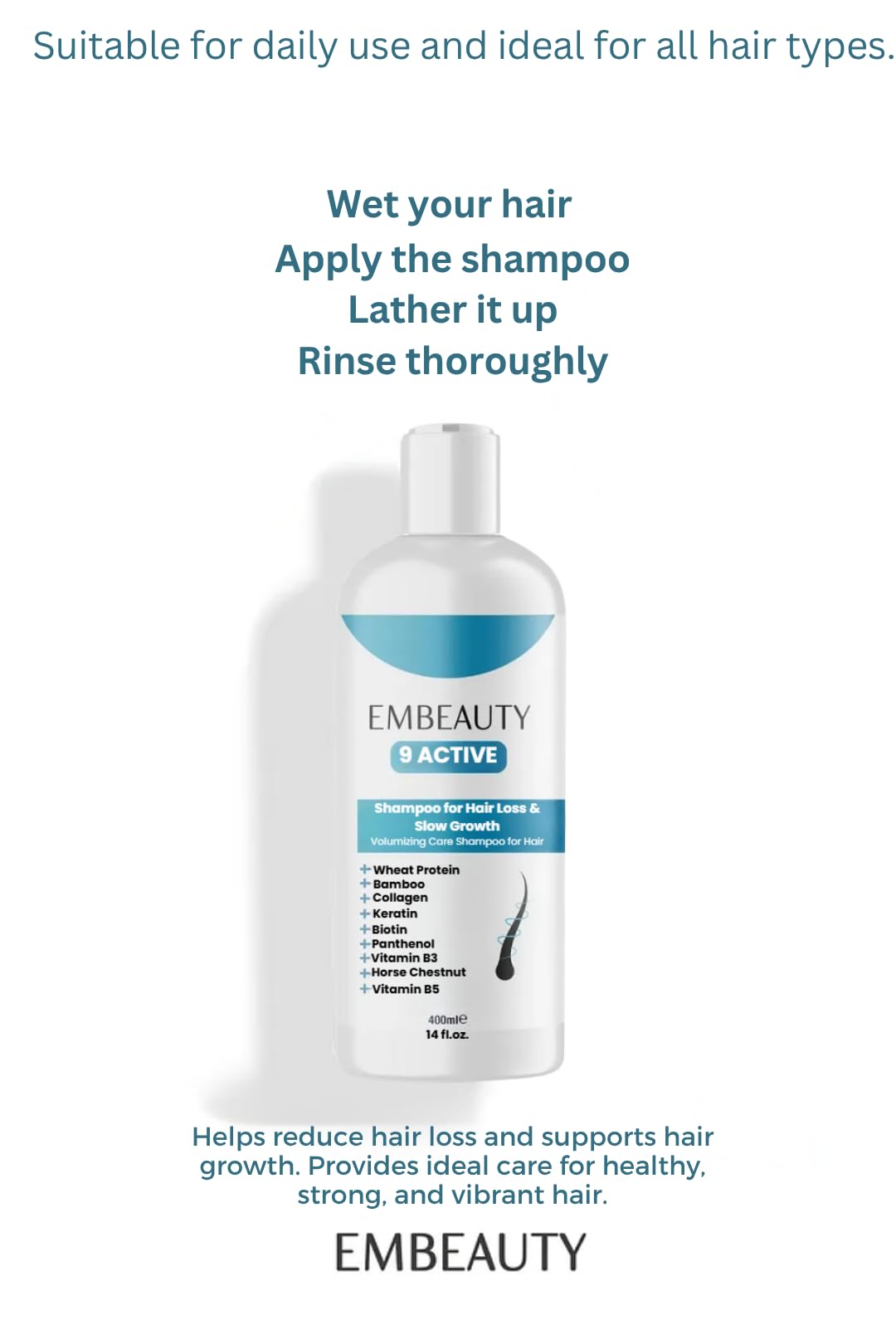 Embeauty Collagen & Keratin Strengthening Shampoo – Sulfate-Free, Paraben-Free, 400 ml