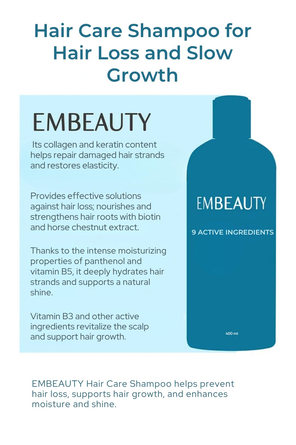 Embeauty Collagen & Keratin Strengthening Shampoo – Sulfate-Free, Paraben-Free, 400 ml