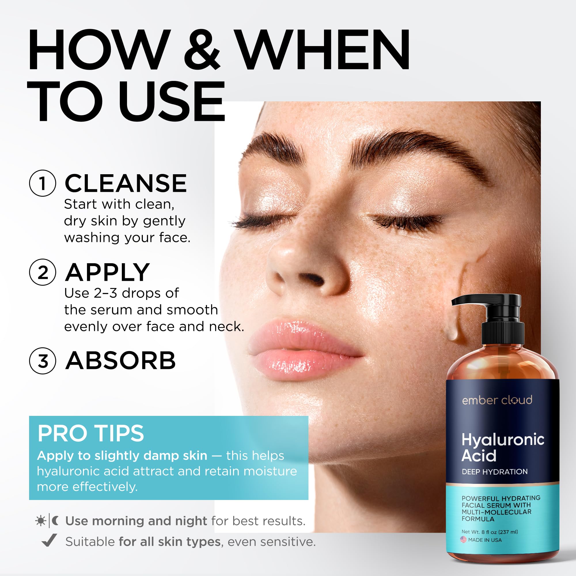 Ember Cloud Hyaluronic Acid Serum for Face (8 oz) – Hydration, Fragrance-Free & Paraben-Free