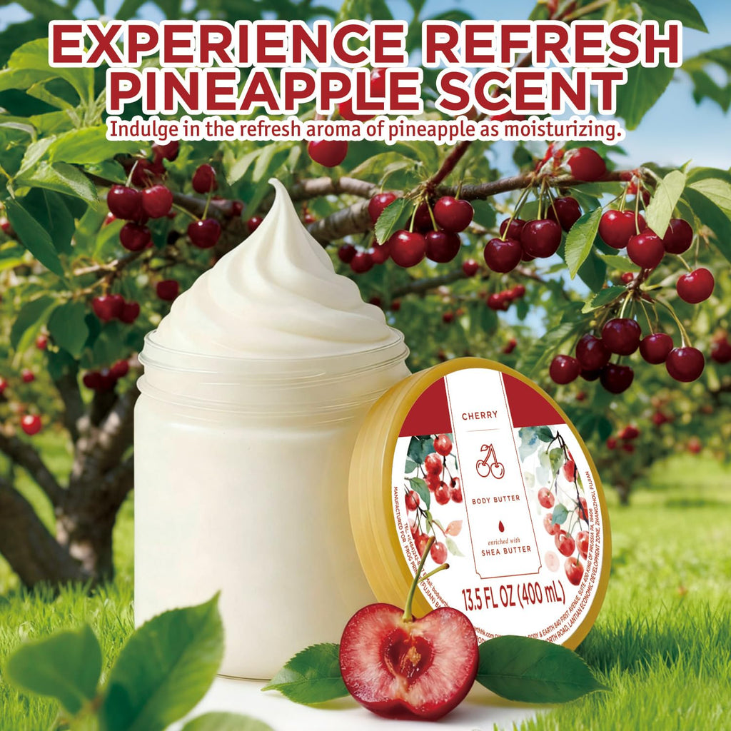 Embleaf Cherry Body Butter — Deep Nourishing Shea Lotion for Dry Skin, 13.5 fl oz (400 ml)
