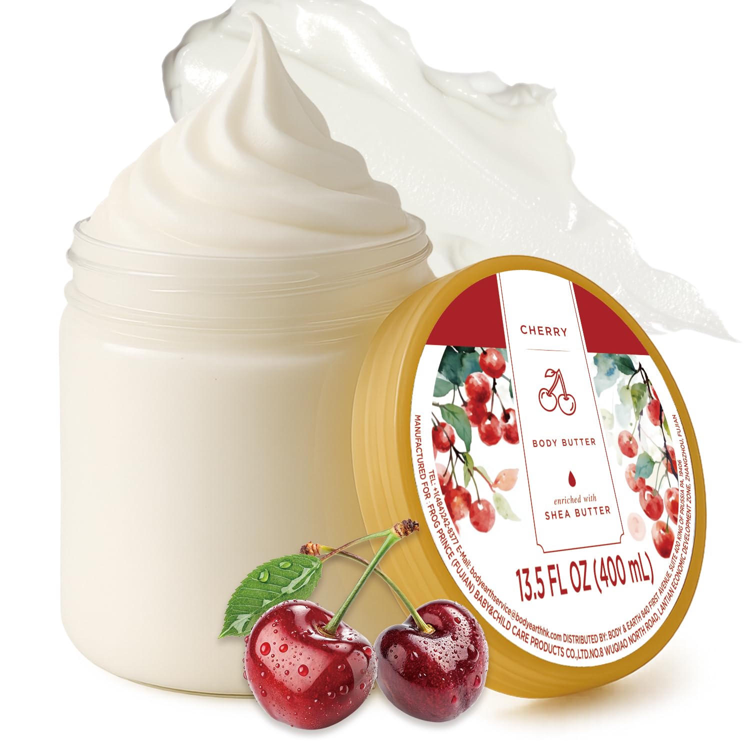 Embleaf Cherry Body Butter — Deep Nourishing Shea Lotion for Dry Skin, 13.5 fl oz (400 ml)