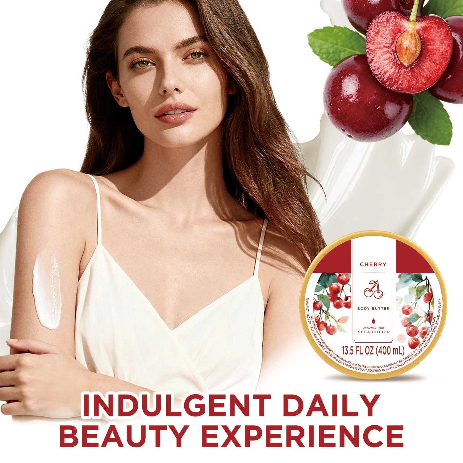 Embleaf Cherry Body Butter — Deep Nourishing Shea Lotion for Dry Skin, 13.5 fl oz (400 ml)