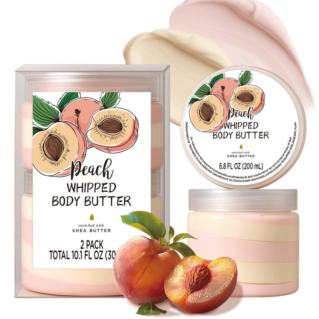 Embleaf Peach Whipped Body Butter | Deep Moisturizing Shea Lotion for Dry Skin (100ml + 200ml)