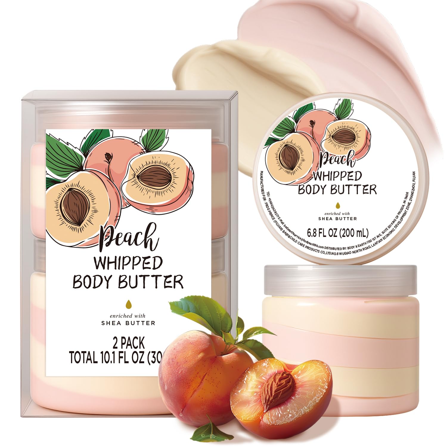 Embleaf Peach Whipped Body Butter | Deep Moisturizing Shea Lotion for Dry Skin (100ml + 200ml)
