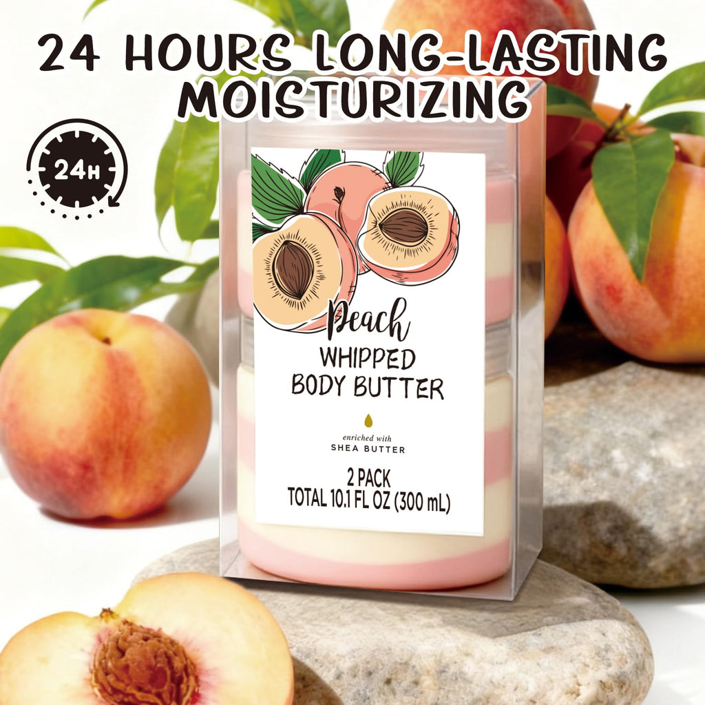Embleaf Peach Whipped Body Butter | Deep Moisturizing Shea Lotion for Dry Skin (100ml + 200ml)