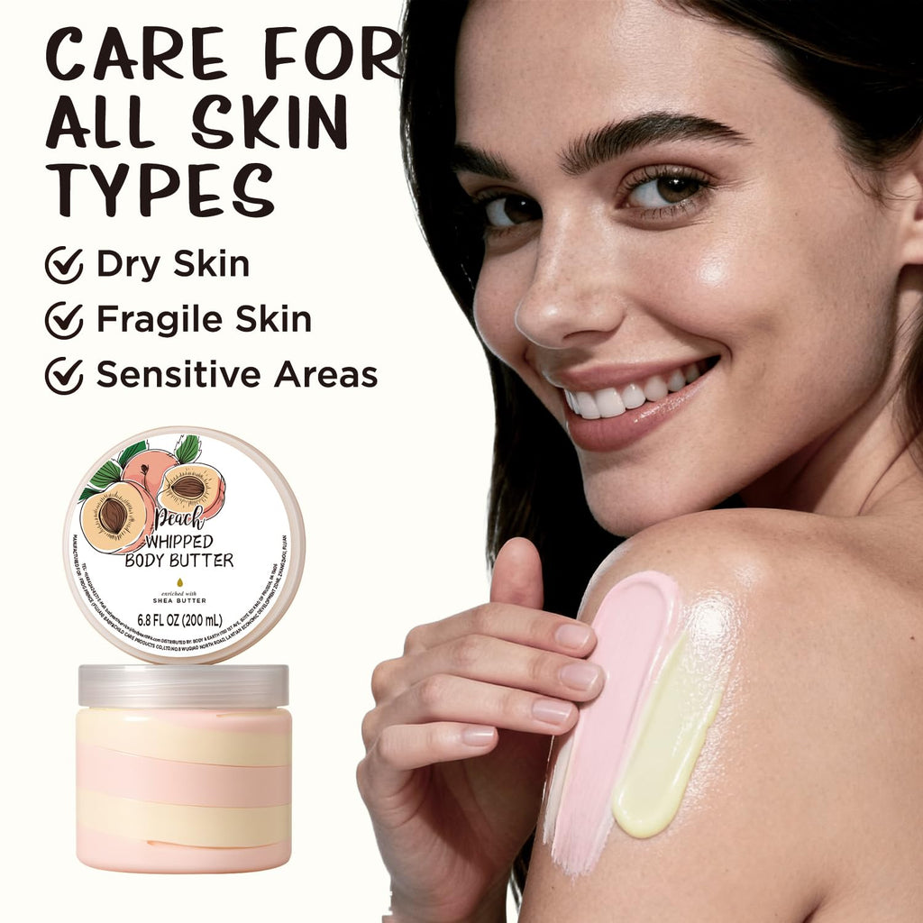Embleaf Peach Whipped Body Butter | Deep Moisturizing Shea Lotion for Dry Skin (100ml + 200ml)