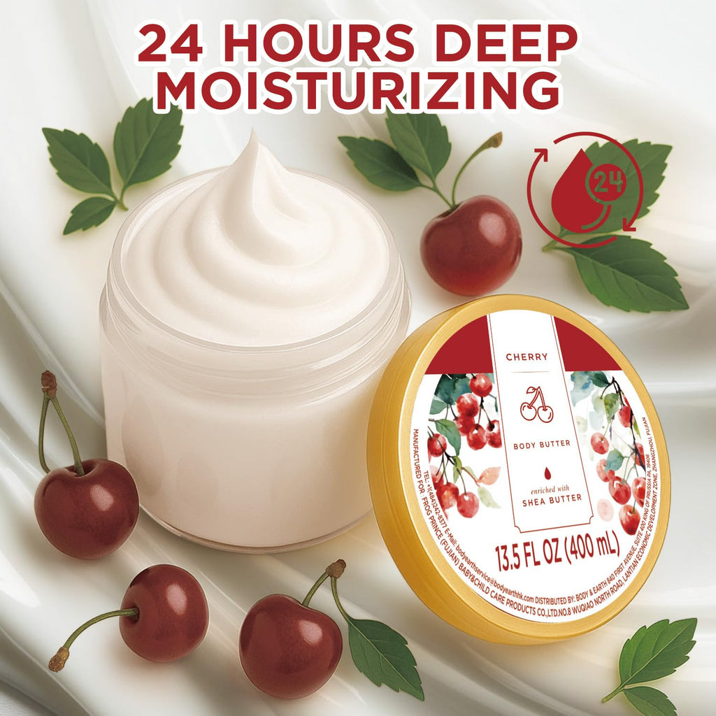 Embleaf Cherry Body Butter — Deep Nourishing Shea Lotion for Dry Skin, 13.5 fl oz (400 ml)