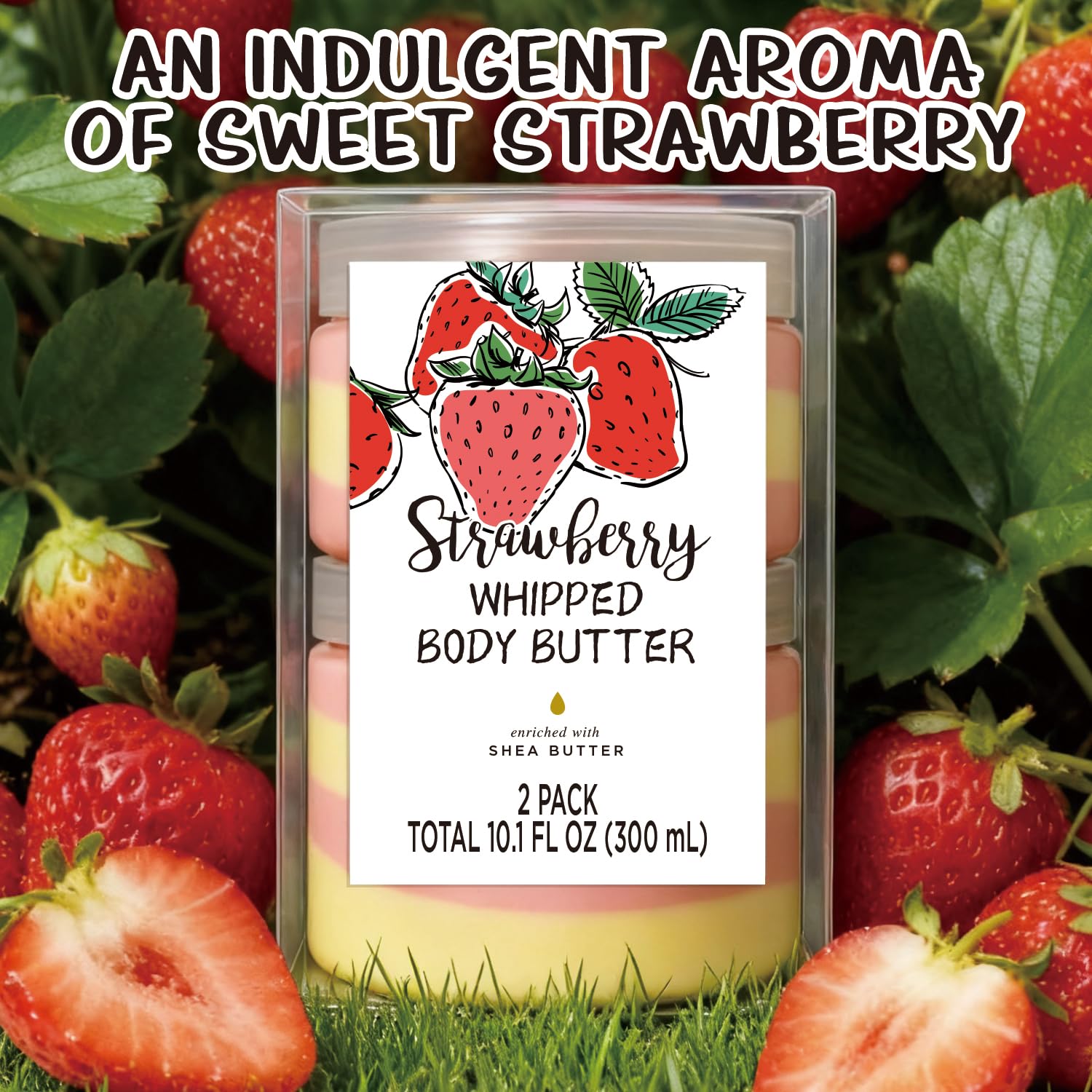 Embleaf Strawberry Whipped Body Butter – Deep Moisturizing Shea Lotion for Dry Skin (3.4 fl oz + 6.8 fl oz)