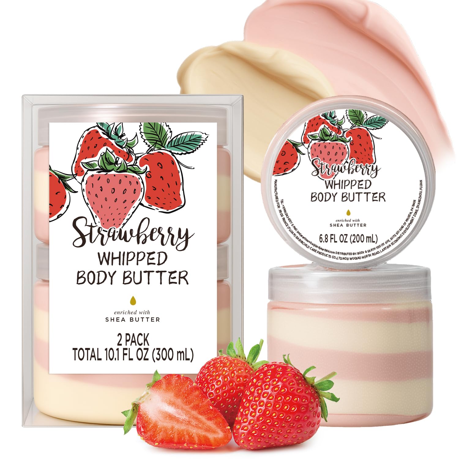Embleaf Strawberry Whipped Body Butter – Deep Moisturizing Shea Lotion for Dry Skin (3.4 fl oz + 6.8 fl oz)