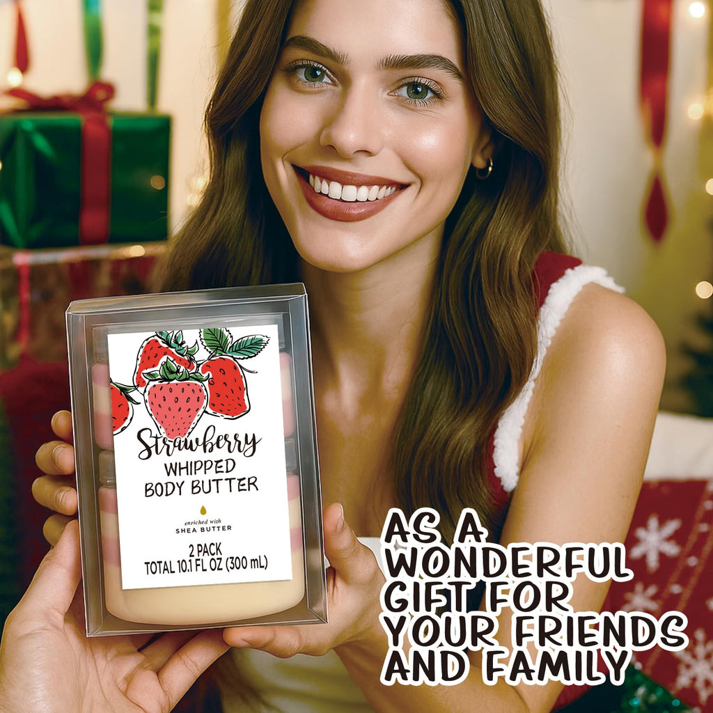 Embleaf Strawberry Whipped Body Butter – Deep Moisturizing Shea Lotion for Dry Skin (3.4 fl oz + 6.8 fl oz)