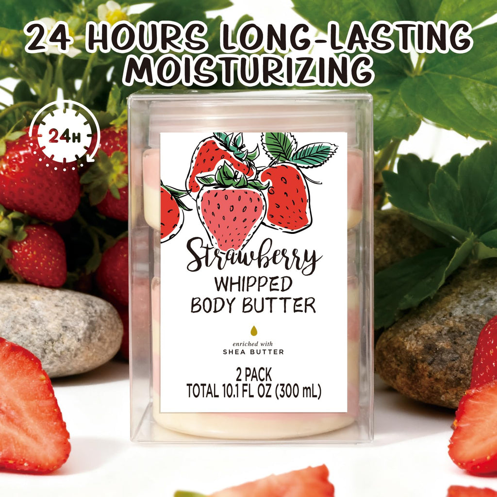 Embleaf Strawberry Whipped Body Butter – Deep Moisturizing Shea Lotion for Dry Skin (3.4 fl oz + 6.8 fl oz)