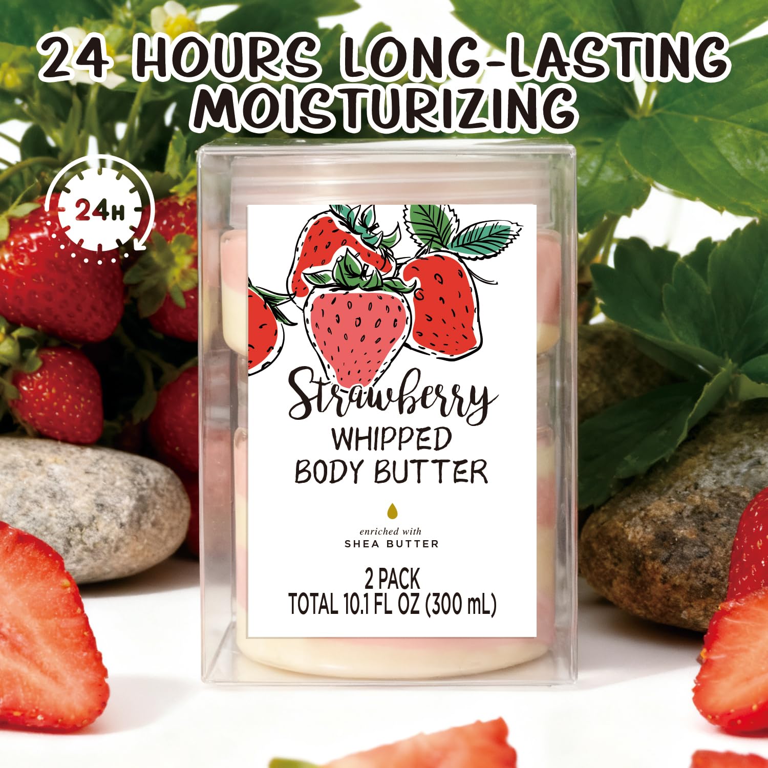 Embleaf Strawberry Whipped Body Butter – Deep Moisturizing Shea Lotion for Dry Skin (3.4 fl oz + 6.8 fl oz)
