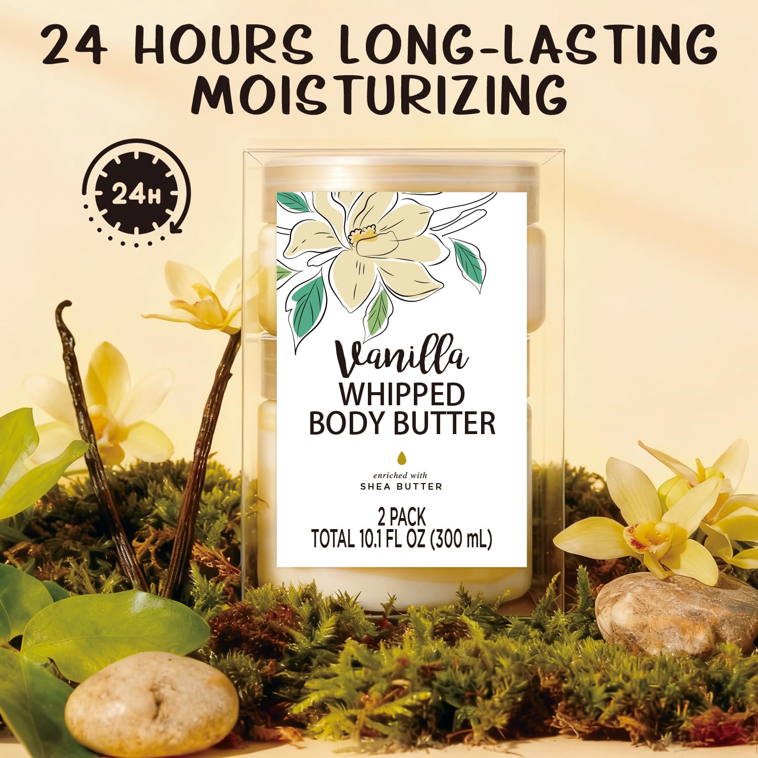 Embleaf Vanilla Whipped Body Butter – Deep Moisturizing Shea Cream for Dry Skin (3.4 fl oz + 6.8 fl oz / 100 ml + 200 ml)