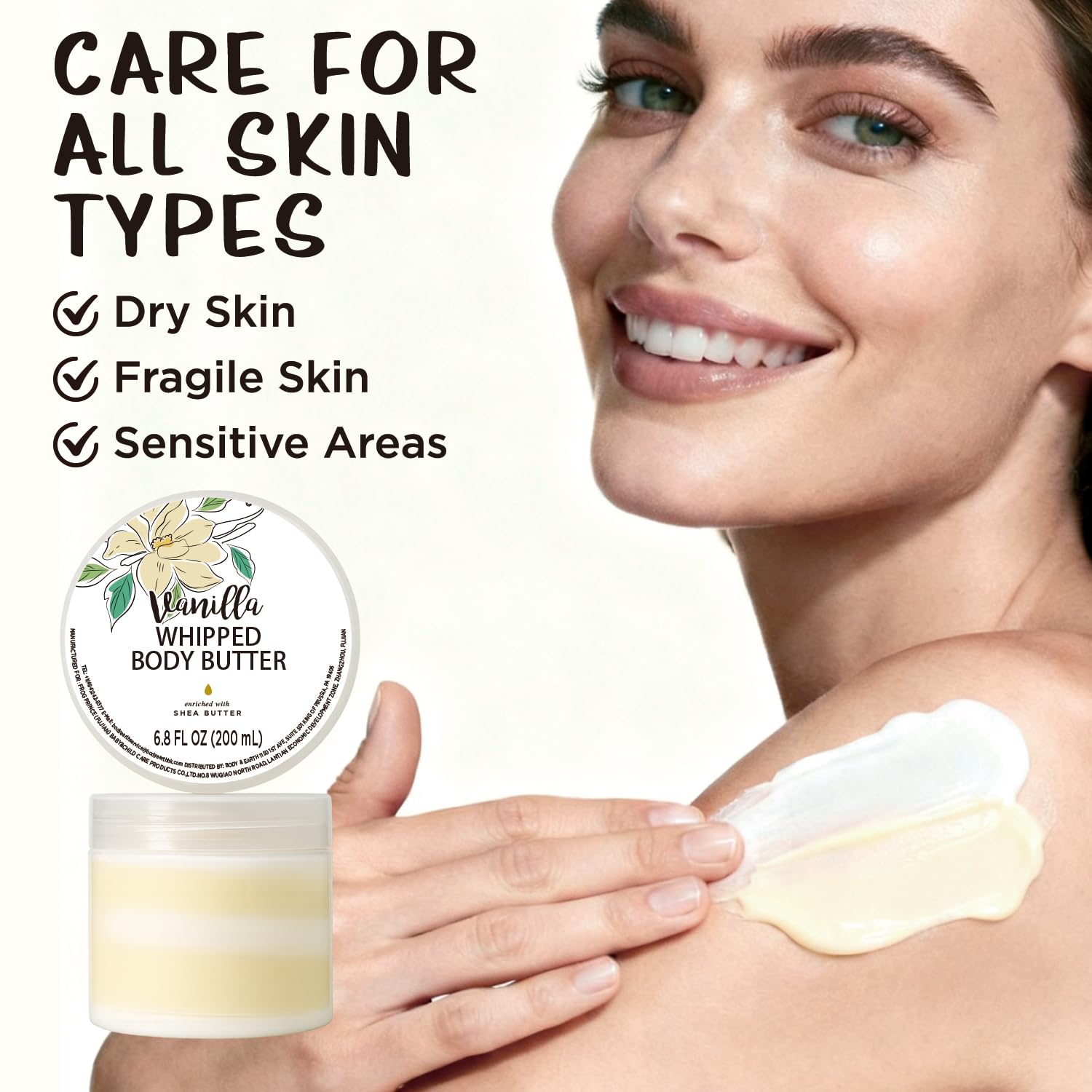 Embleaf Vanilla Whipped Body Butter – Deep Moisturizing Shea Cream for Dry Skin (3.4 fl oz + 6.8 fl oz / 100 ml + 200 ml)