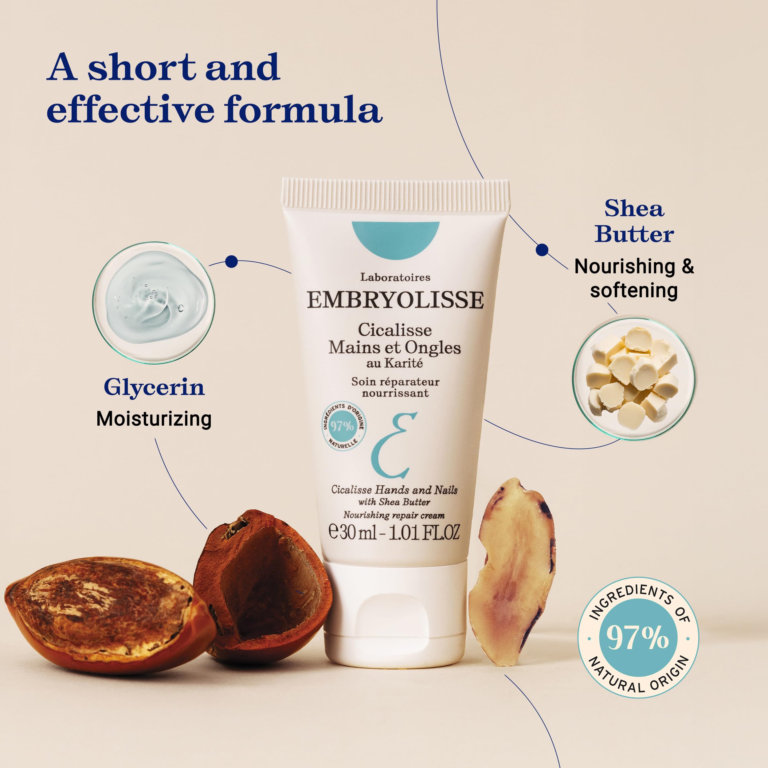 Embryolisse Cicalisse Hands and Nails Cream – Deep Hydration, Nail Support, 1.01 oz