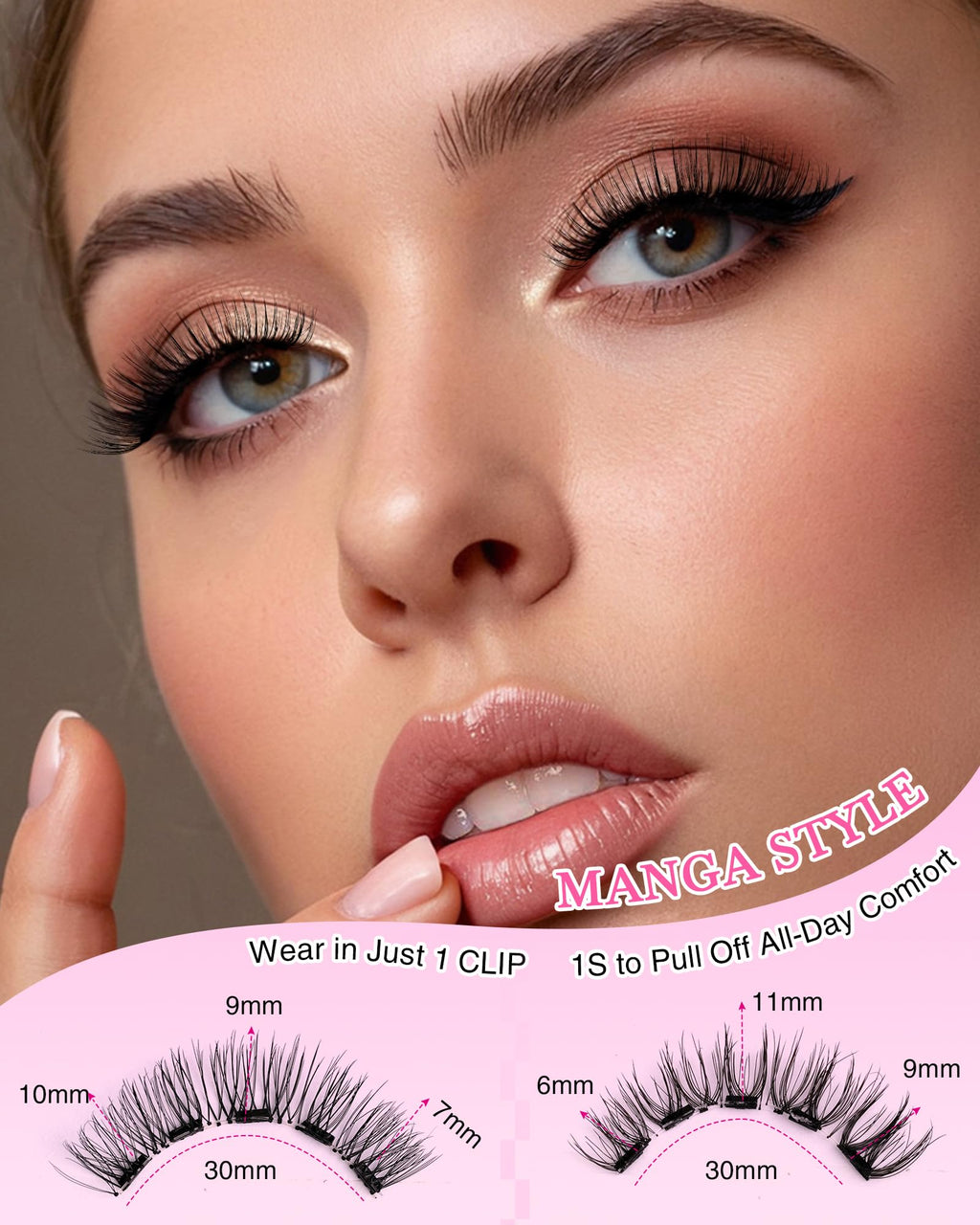 EMEDA Natural Look Magnetic Eyelashes Kit – 2 Reusable Pairs with Applicator & Mirror | No Glue Needed