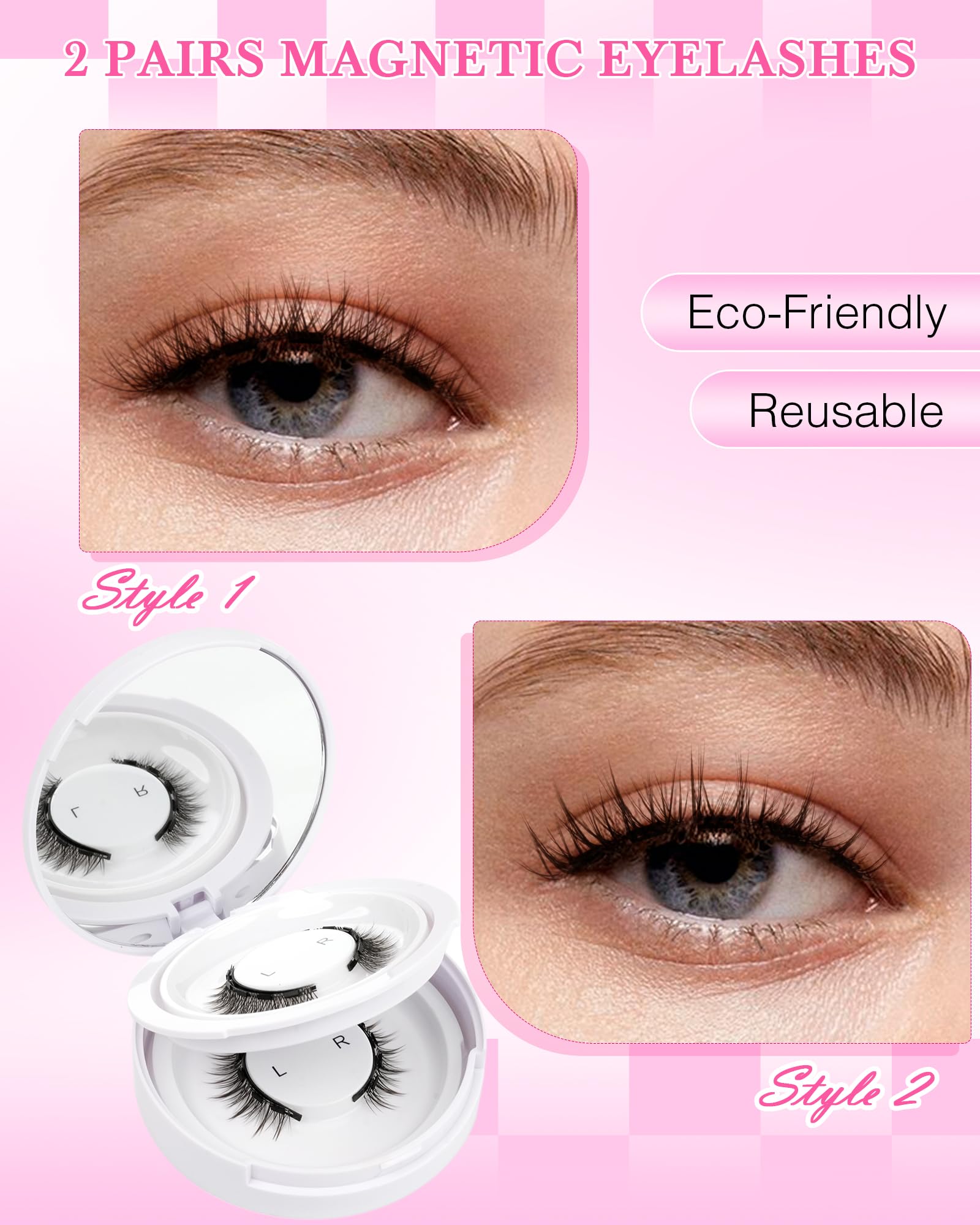 EMEDA Natural Look Magnetic Eyelashes Kit – 2 Pairs, Reusable, No Glue