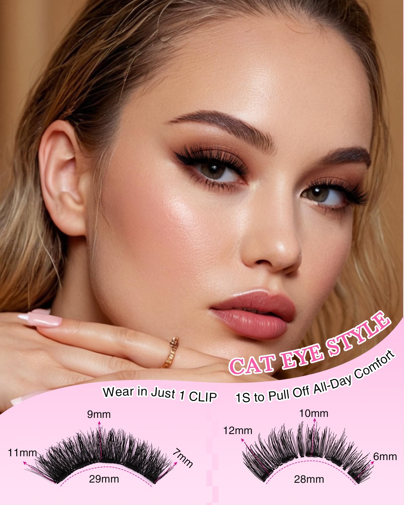 EMEDA Natural Look Magnetic Eyelashes Kit – 2 Pairs, Reusable, No Glue Needed, with Applicator & Mirror