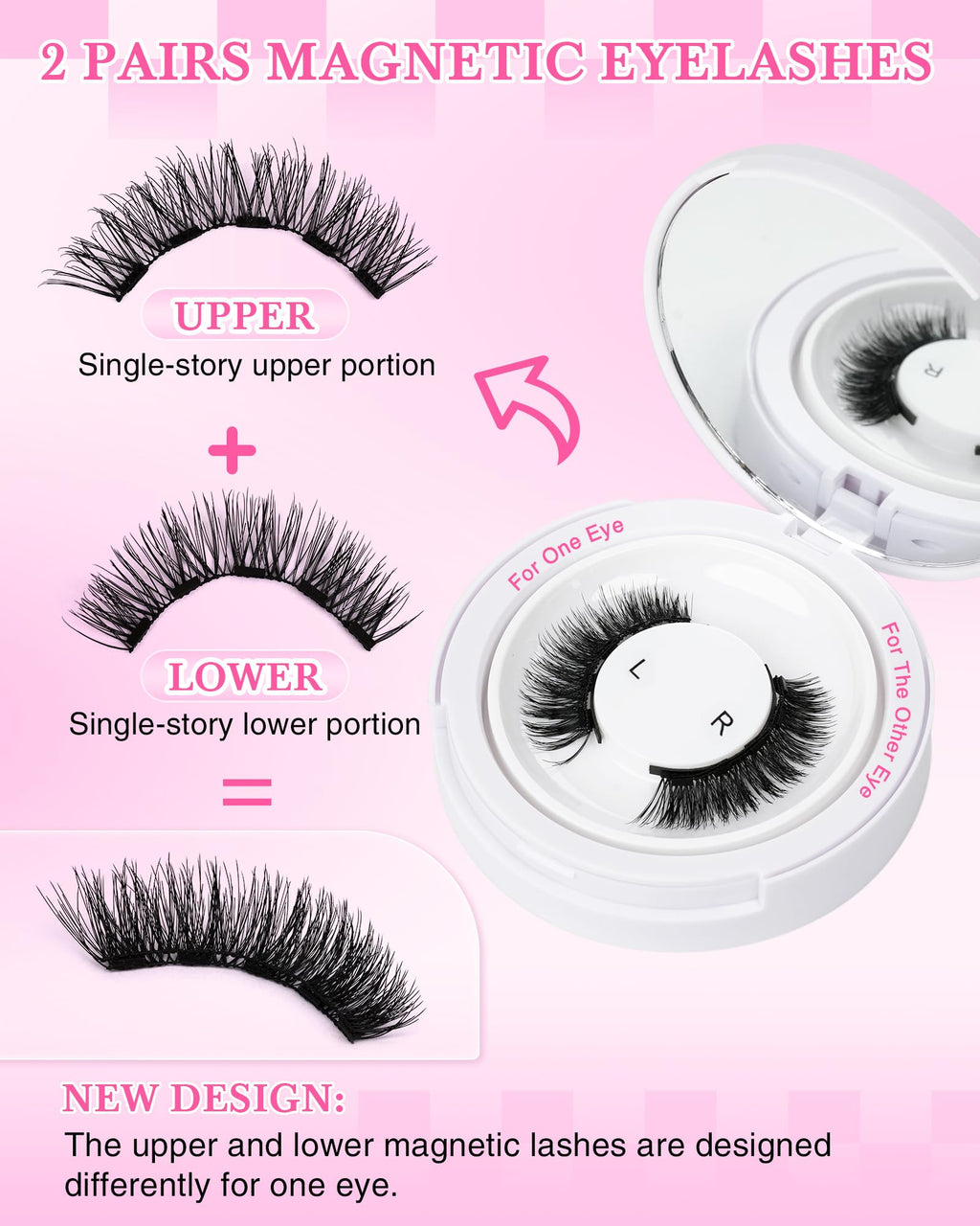 EMEDA Natural Look Magnetic Eyelashes Kit – 2 Pairs, Reusable, No Glue Needed, with Applicator & Mirror