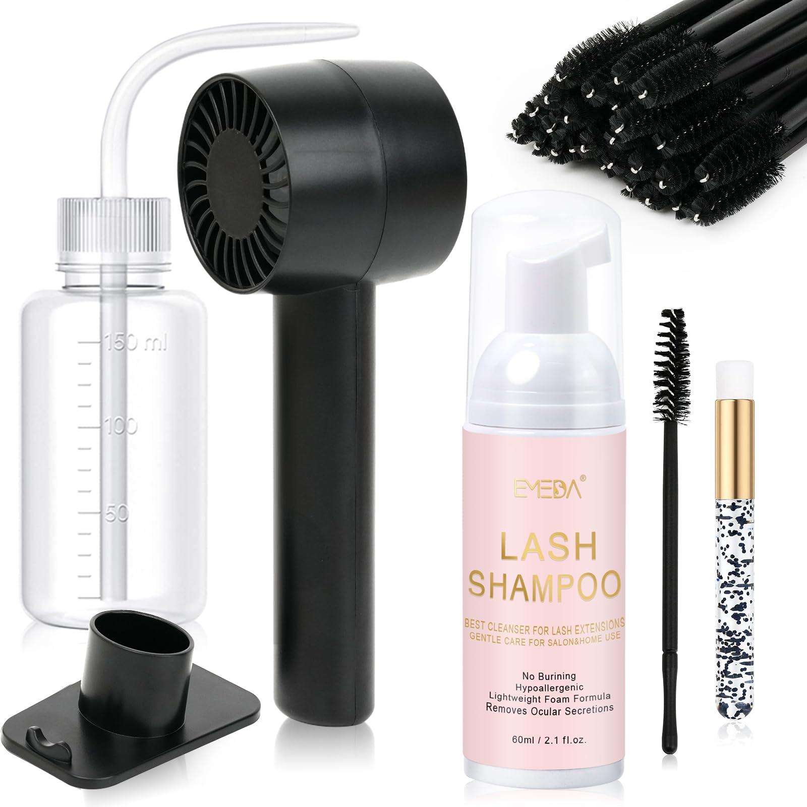 EMEDA Lash Shampoo Kit – 2.02 fl oz Lash Cleaning Kit with USB Mini Fan