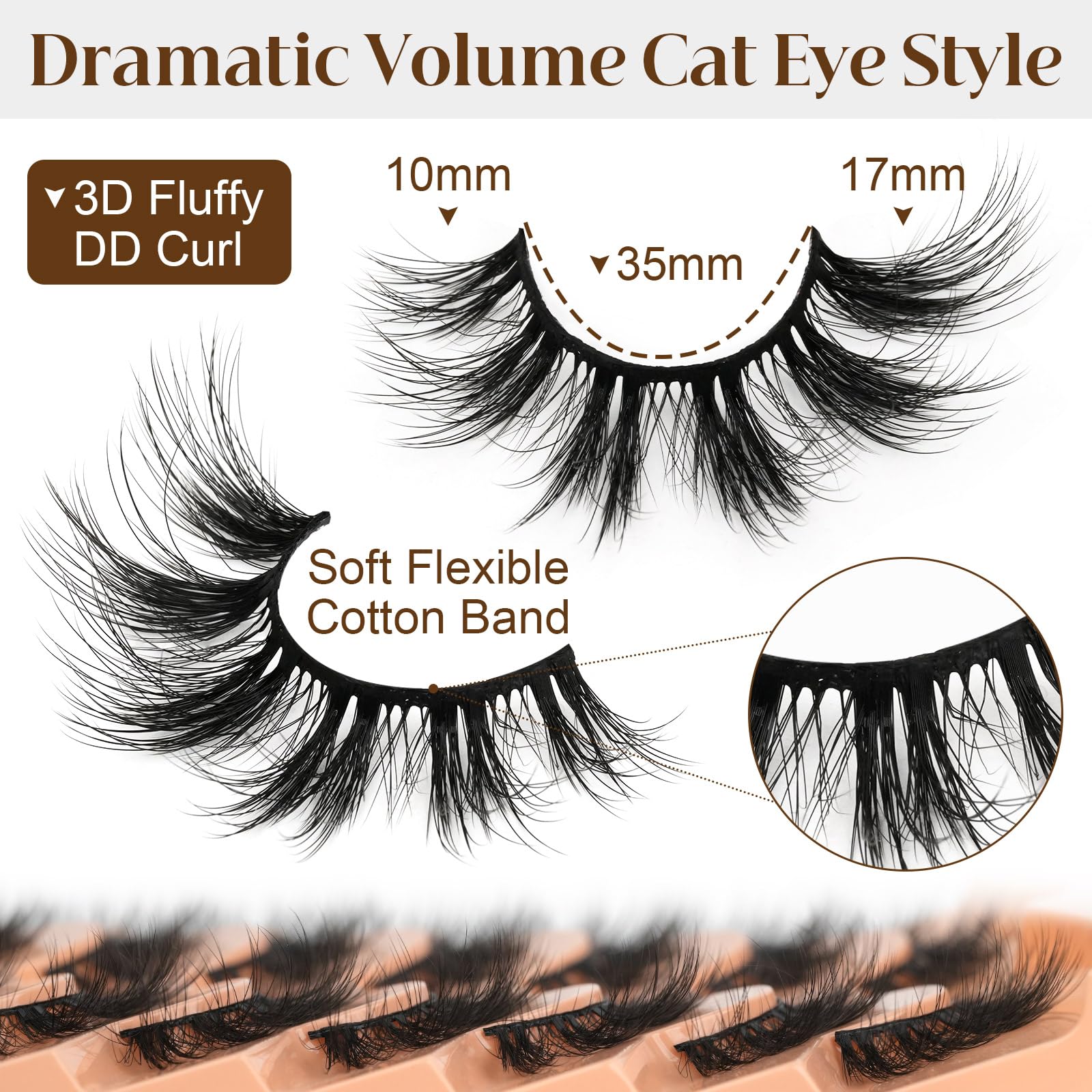 EMEDA Faux Mink Lashes – Fluffy Wispy 3D 18mm D Curl Russian Lashes with Glue (H195)