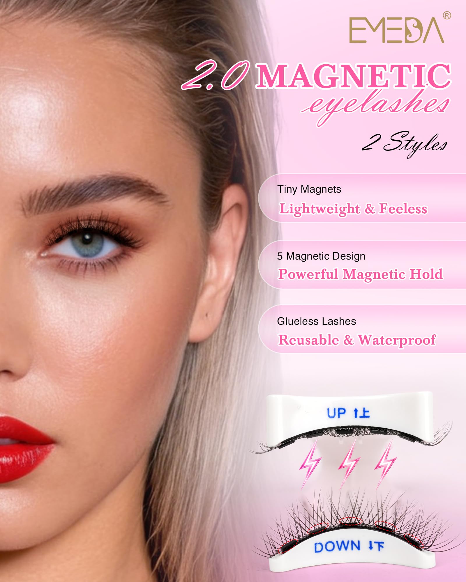 EMEDA Natural Look Magnetic Eyelashes Kit – 2 Pairs, Reusable, No Glue
