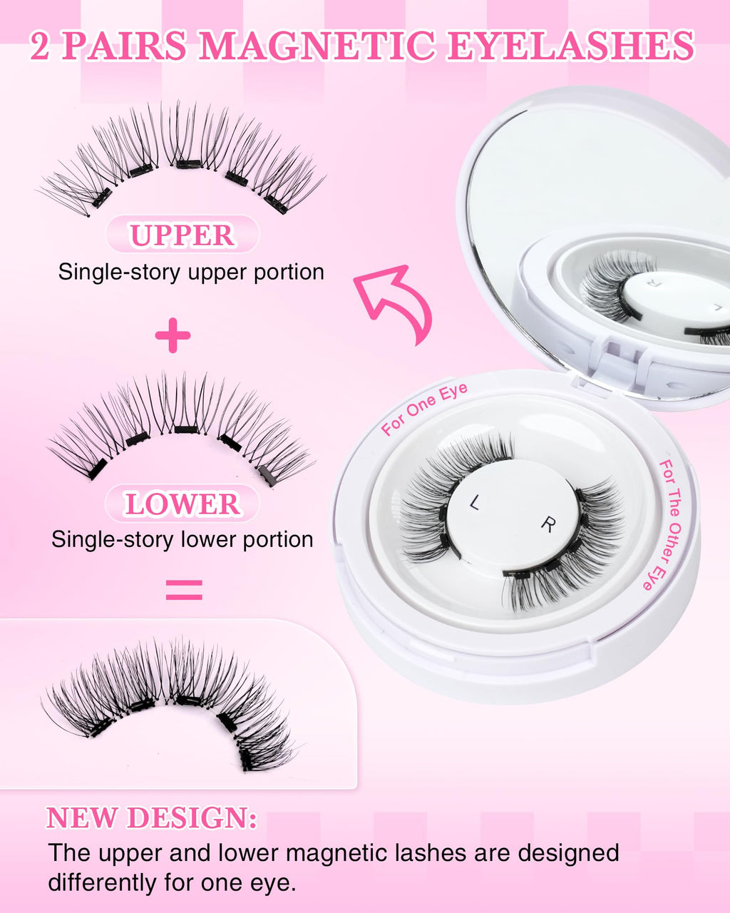 EMEDA Natural Look Magnetic Eyelashes Kit – 2 Reusable Pairs with Applicator & Mirror | No Glue Needed