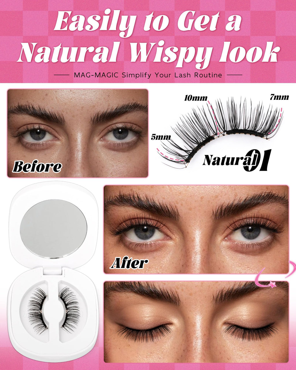 EMEDA Upgrade Soft Magnetic Eyelashes with Applicator & Lash Fixer – No Glue Needed