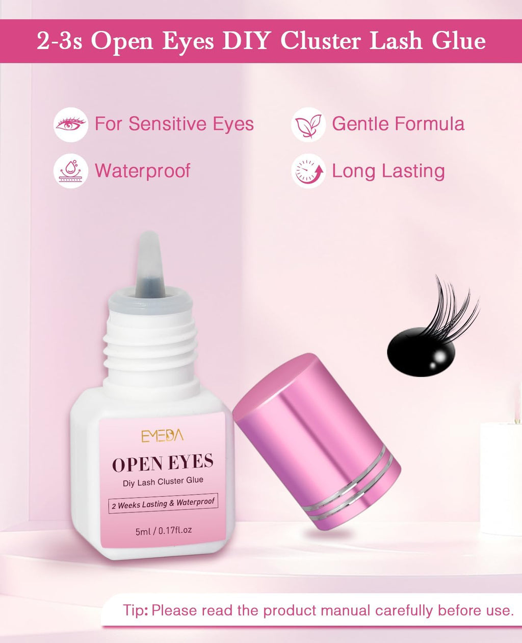 EMEDA Sensitive Lash Cluster Glue Kit – DIY Lash Clusters, 3S Dry Time, 2-Week Waterproof Hold
