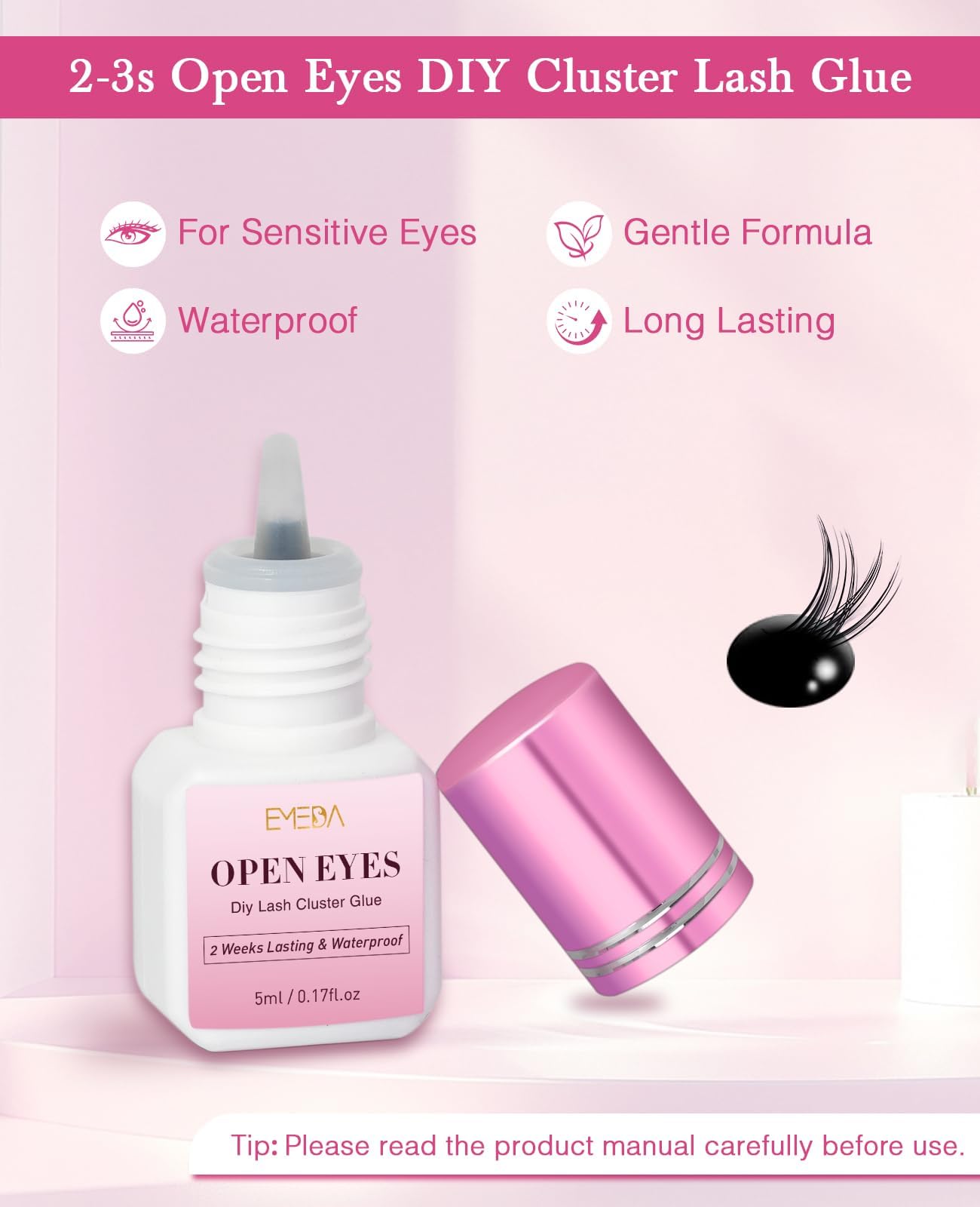EMEDA Sensitive Lash Cluster Glue Kit – DIY Lash Clusters, 3S Dry Time, 2-Week Waterproof Hold