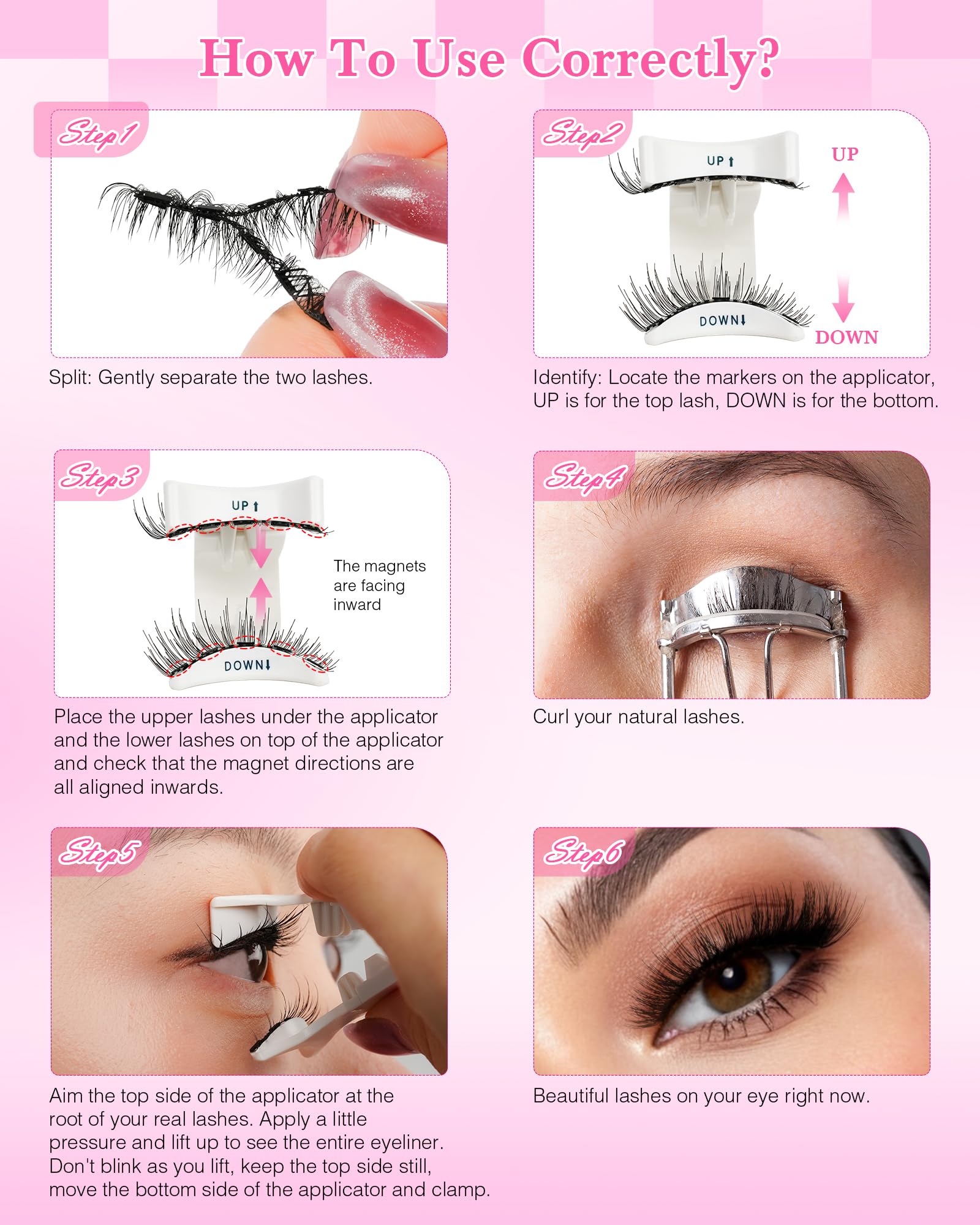 EMEDA Natural Look Magnetic Eyelashes Kit – 2 Pairs, Reusable, No Glue Needed, with Applicator & Mirror