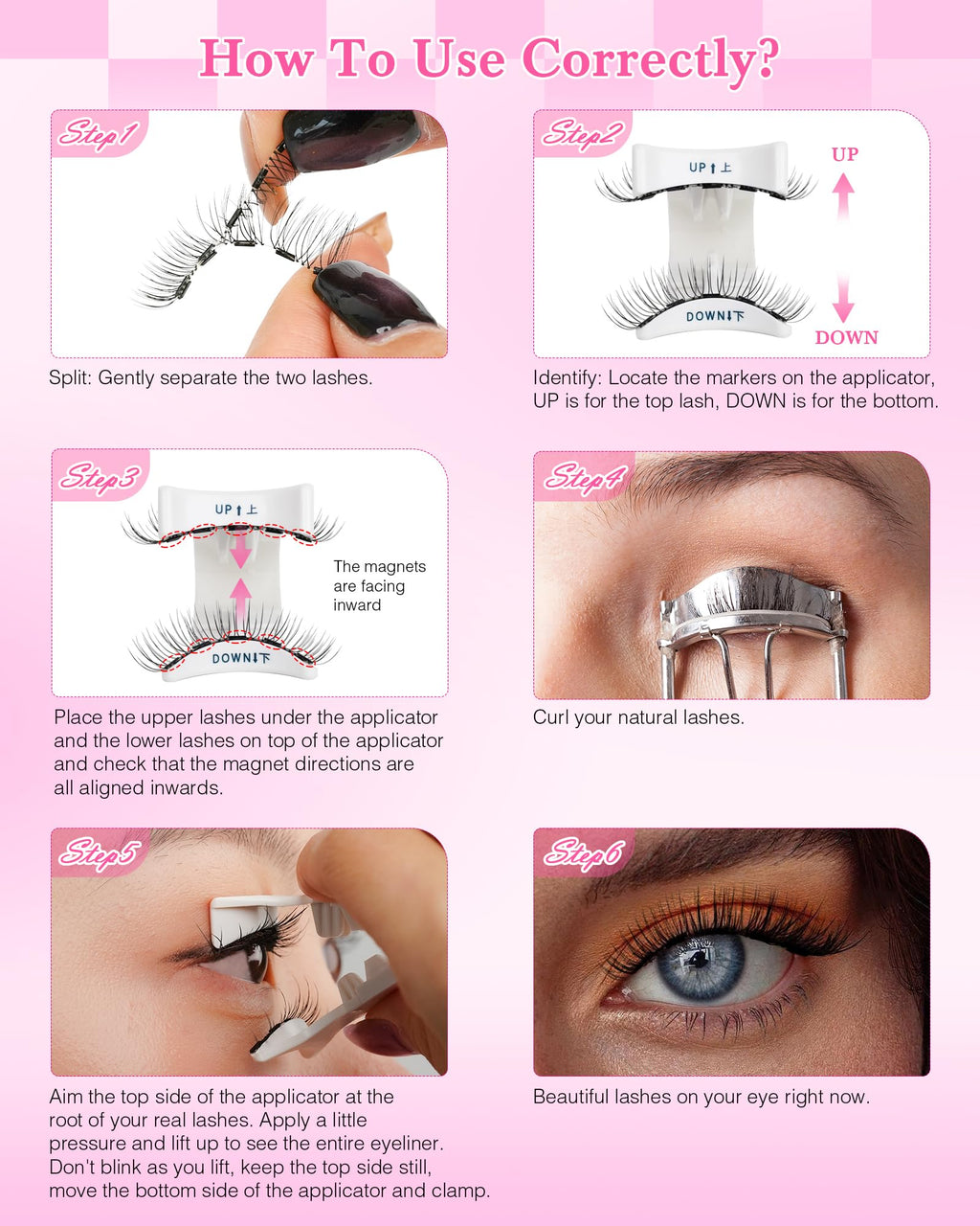 EMEDA Natural Look Magnetic Eyelashes Kit – 2 Reusable Pairs with Applicator & Mirror | No Glue Needed