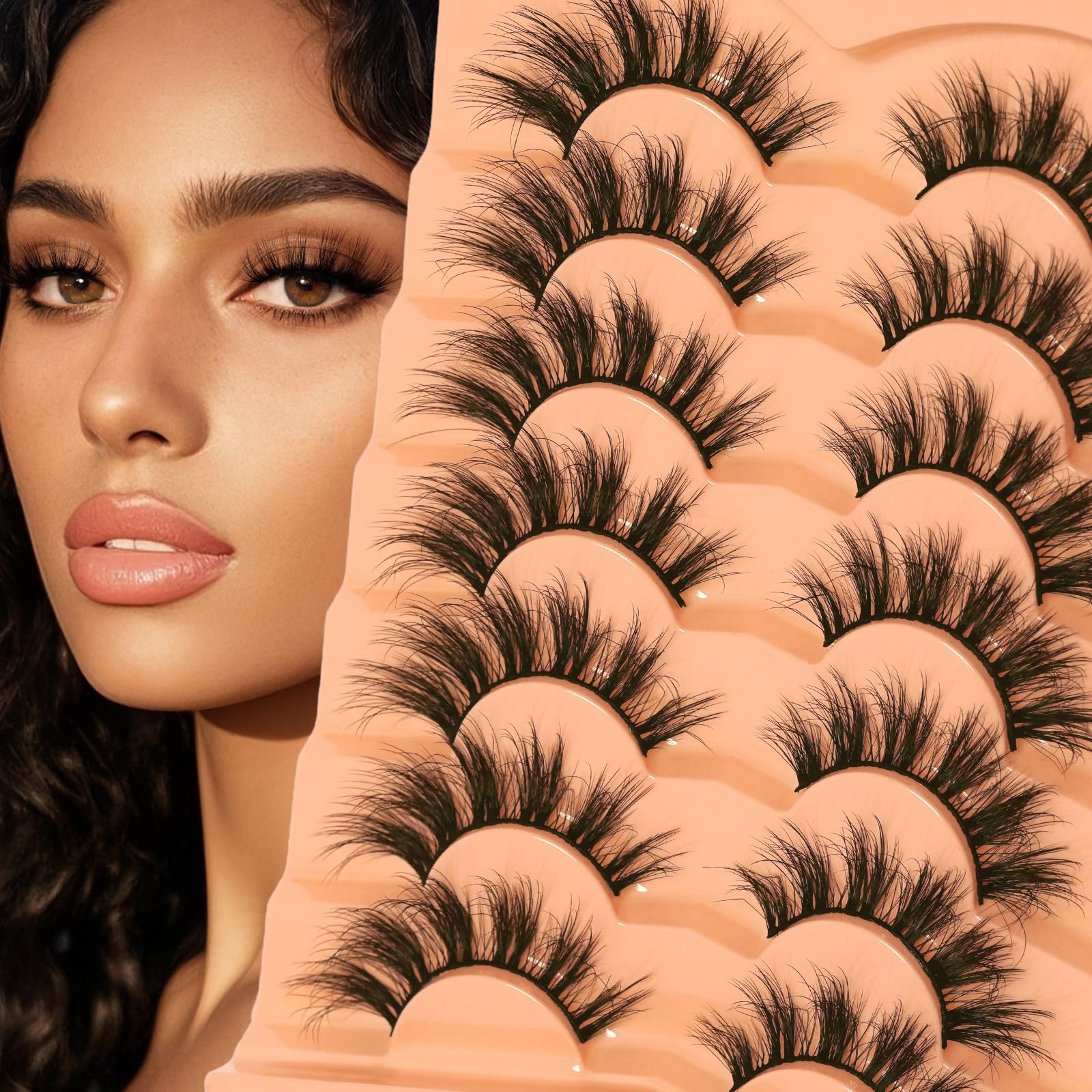 EMEDA Faux Mink Lashes – Fluffy Wispy 3D 18mm D Curl Russian Lashes with Glue (H195)