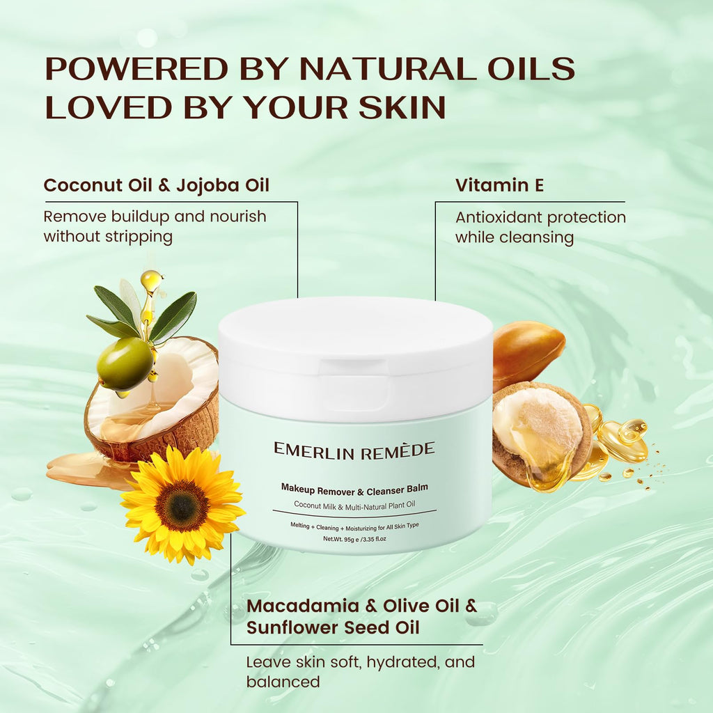 Emerlin Remède Makeup Remover Balm with Coconut Milk – Melt, Cleanse, Moisturize