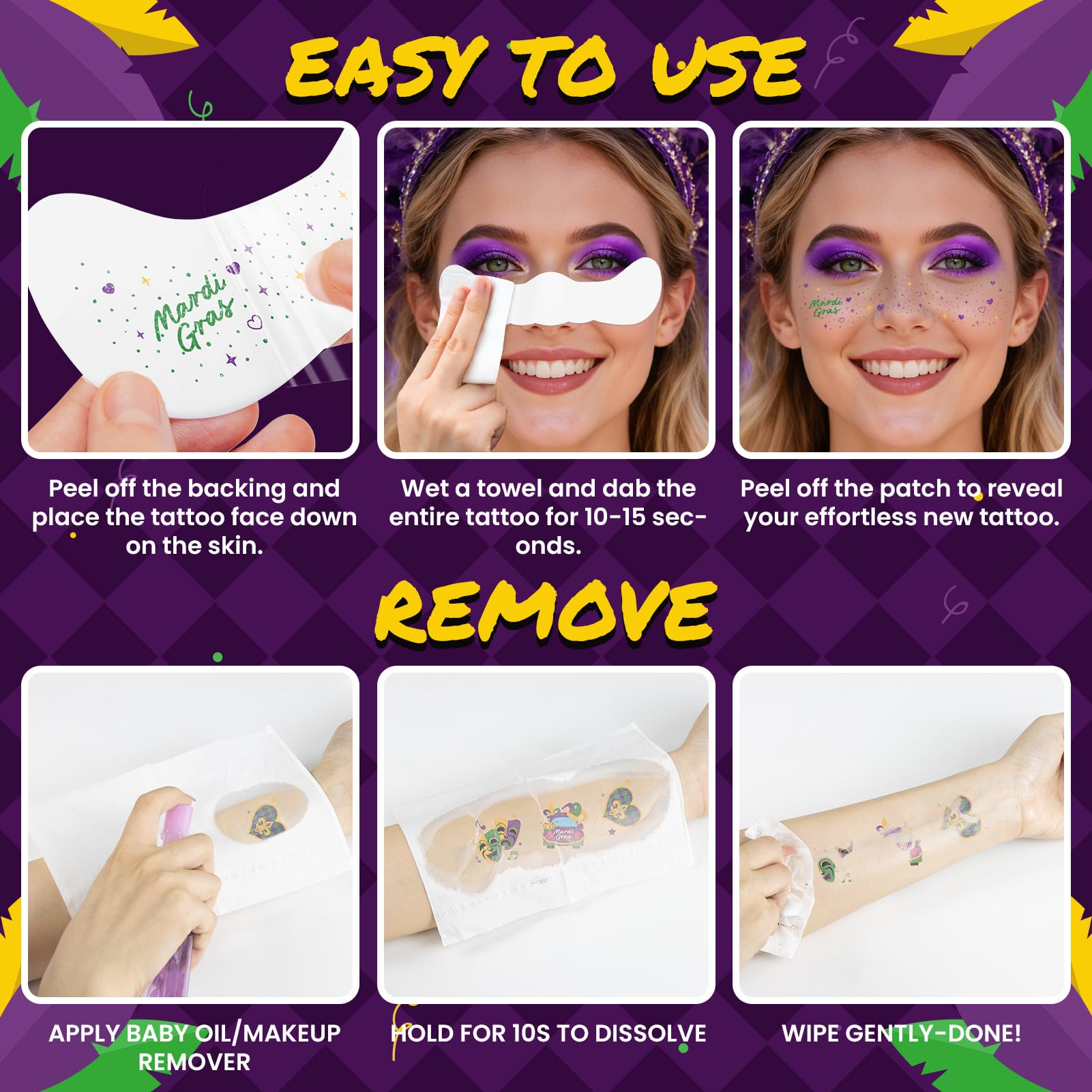 EMOME Mardi Gras Decorations: Glitter Freckles & Body Tattoos for Carnival