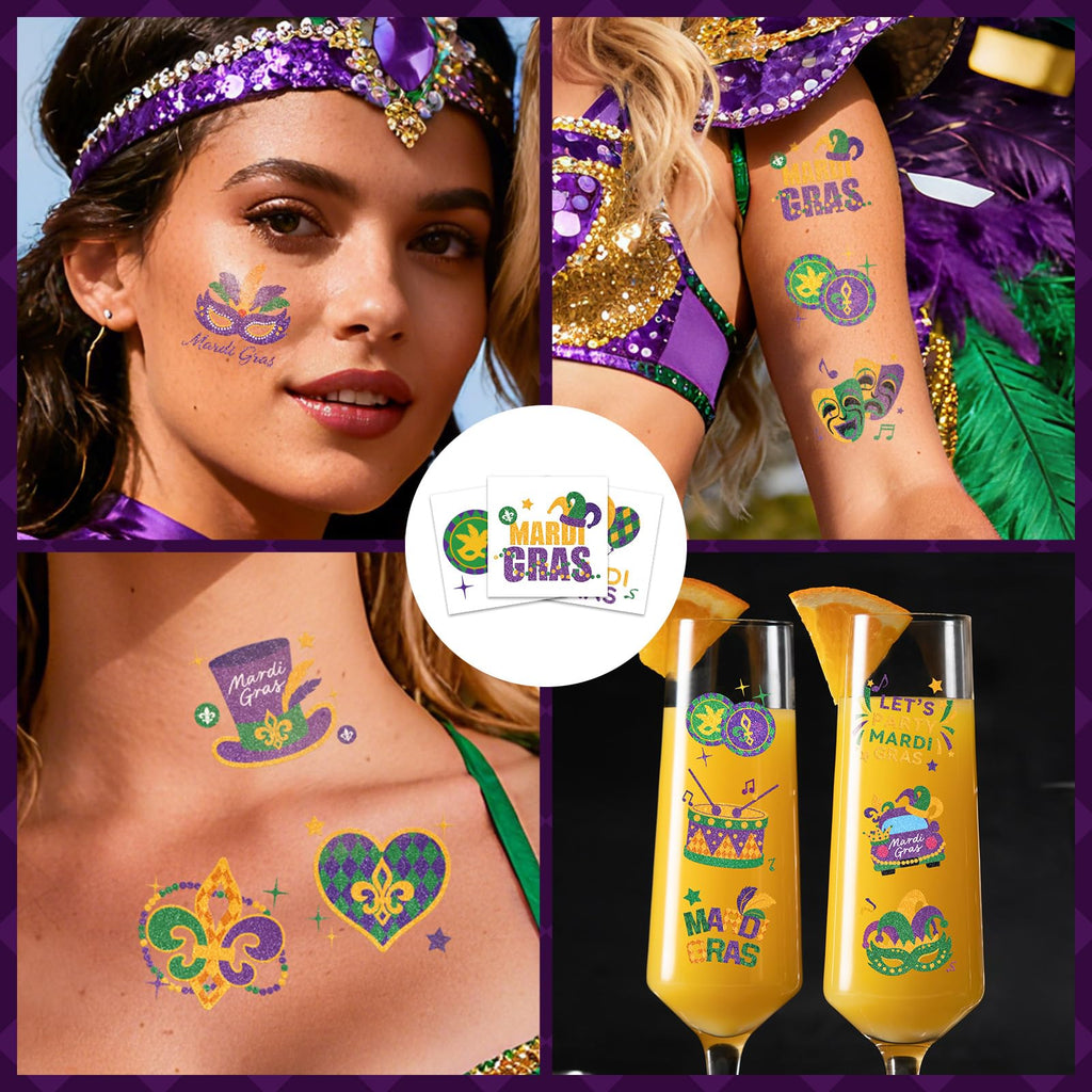 EMOME Mardi Gras Decorations: Glitter Freckles & Body Tattoos for Carnival