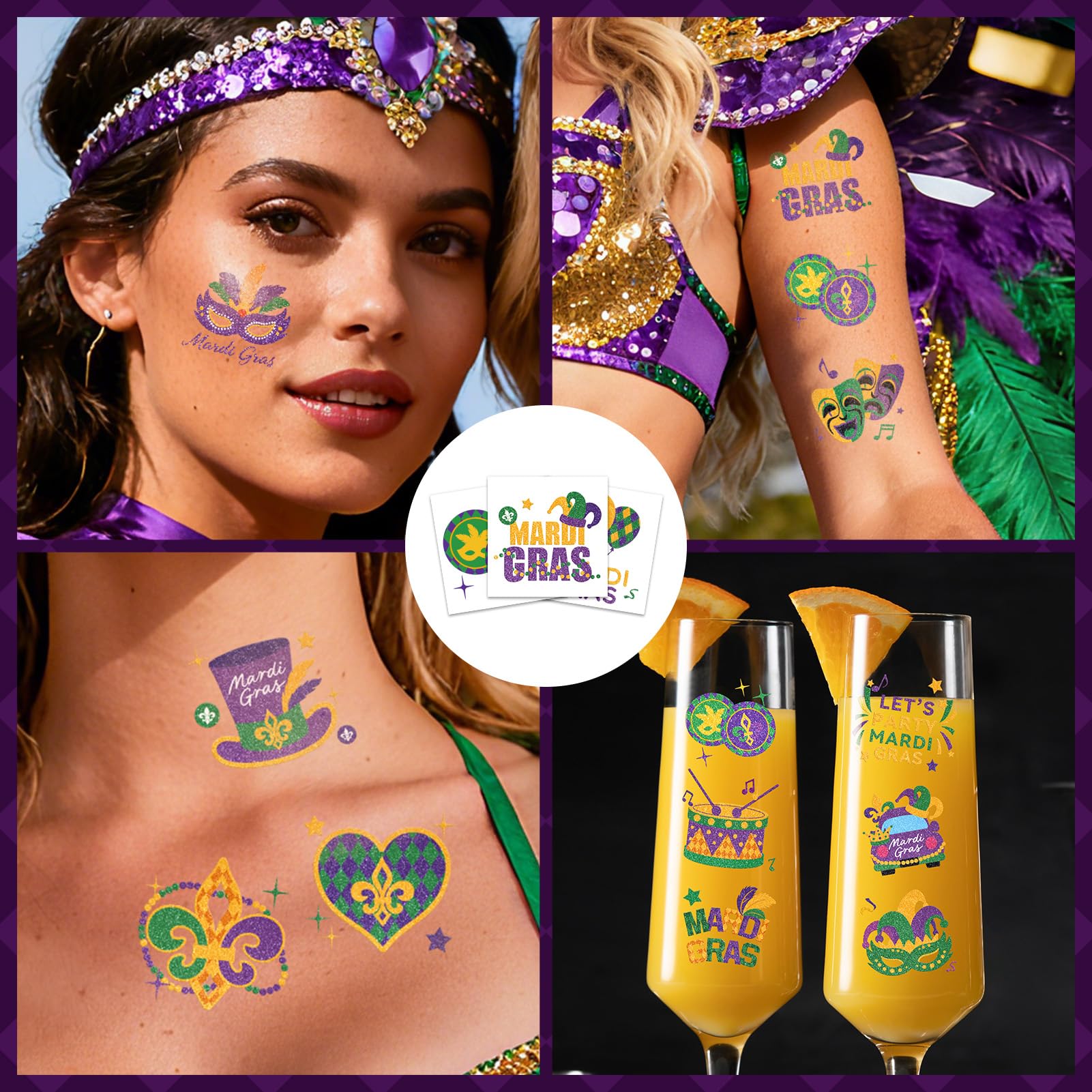 EMOME Mardi Gras Decorations: Glitter Freckles & Body Tattoos for Carnival