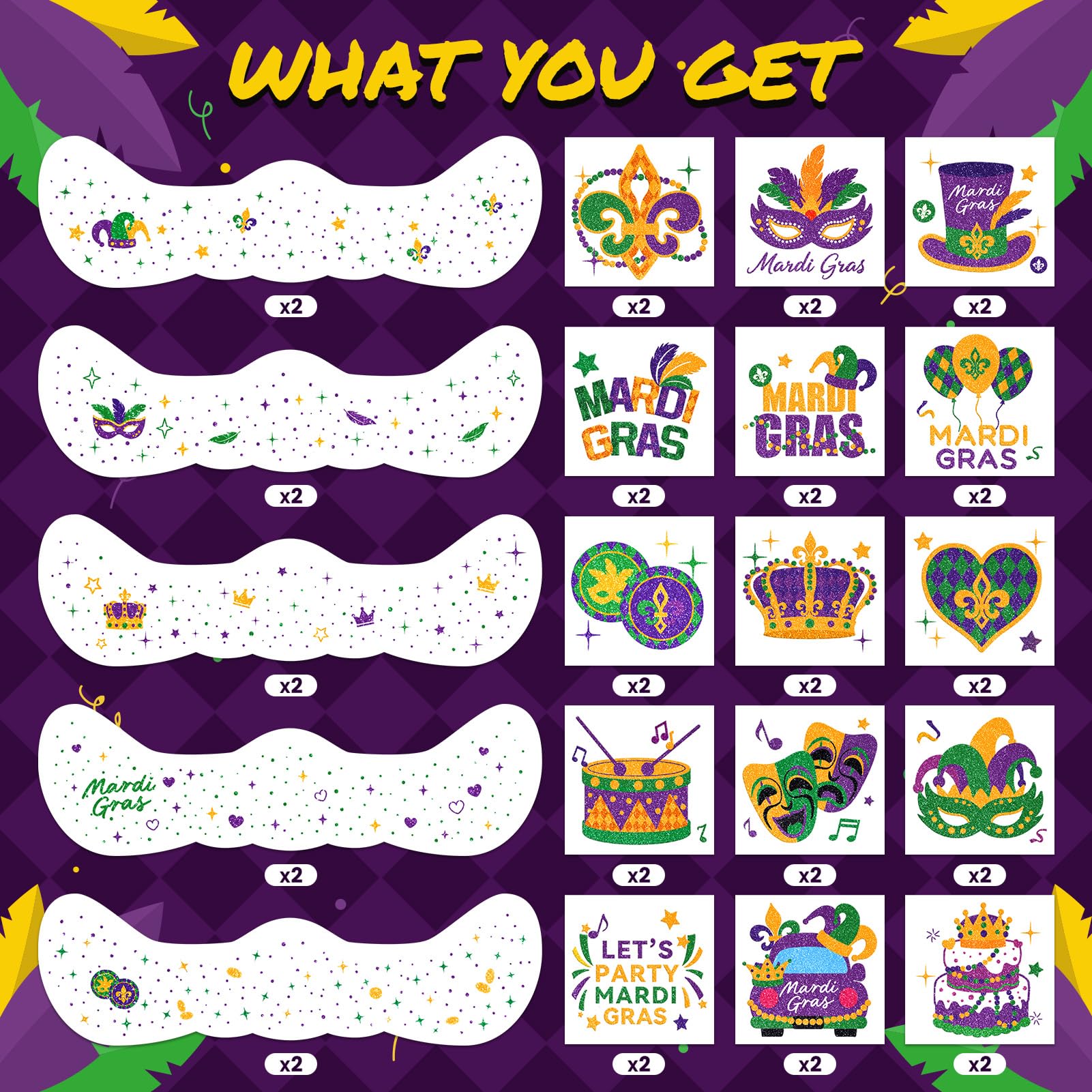 EMOME Mardi Gras Decorations: Glitter Freckles & Body Tattoos for Carnival