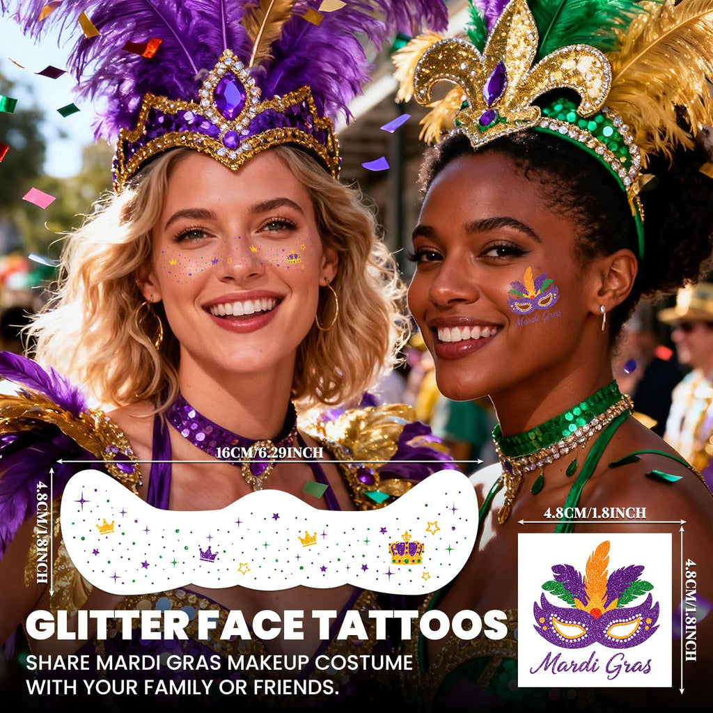 EMOME Mardi Gras Decorations: Glitter Freckles & Body Tattoos for Carnival
