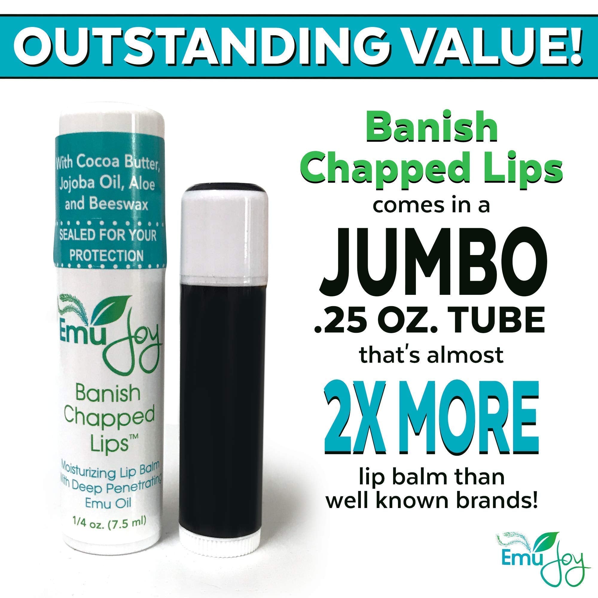 Emu Joy Lip Balm with Emu Oil — Unflavored, Hydrating, Pocket-Size for Severely Chapped Lips