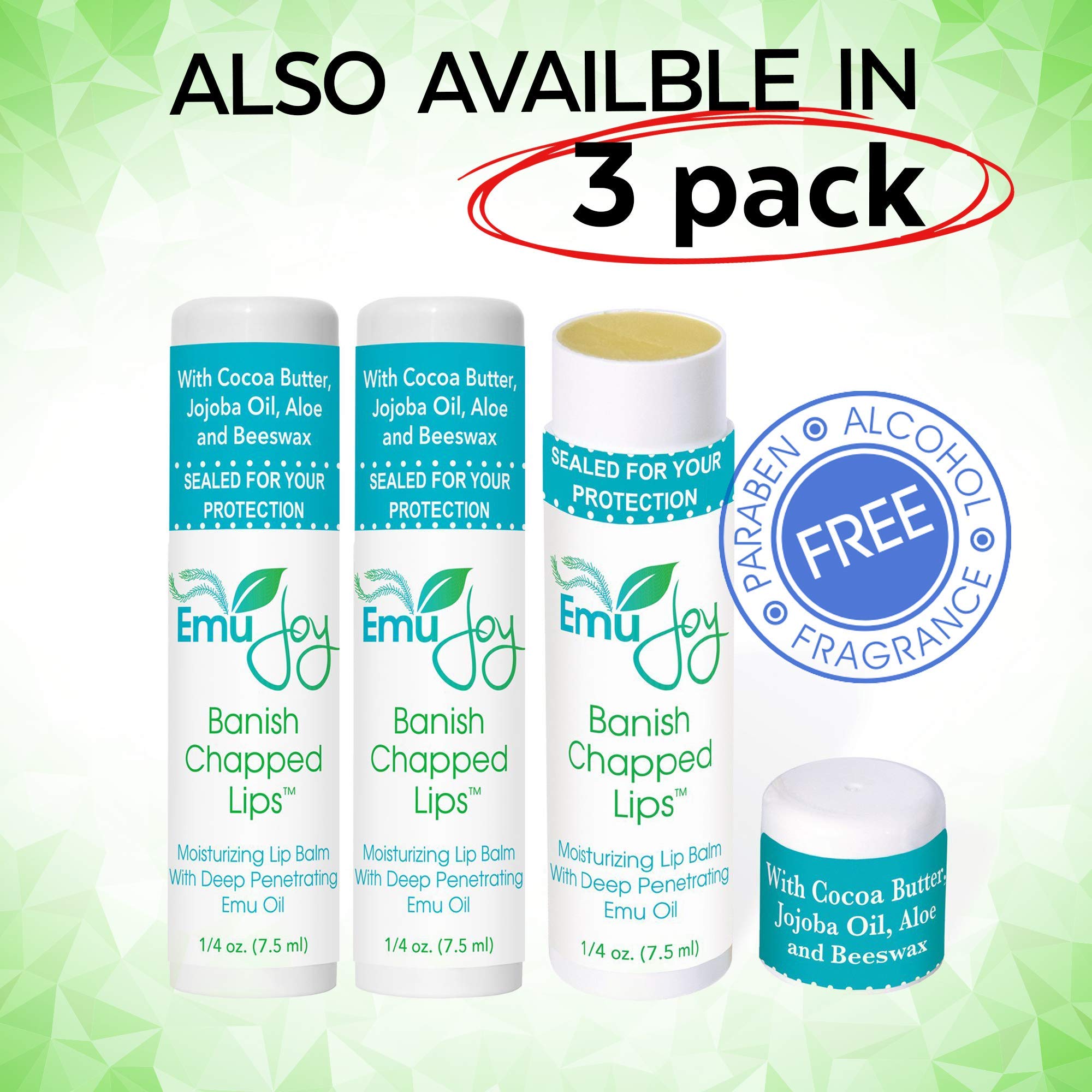Emu Joy Lip Balm with Emu Oil — Unflavored, Hydrating, Pocket-Size for Severely Chapped Lips