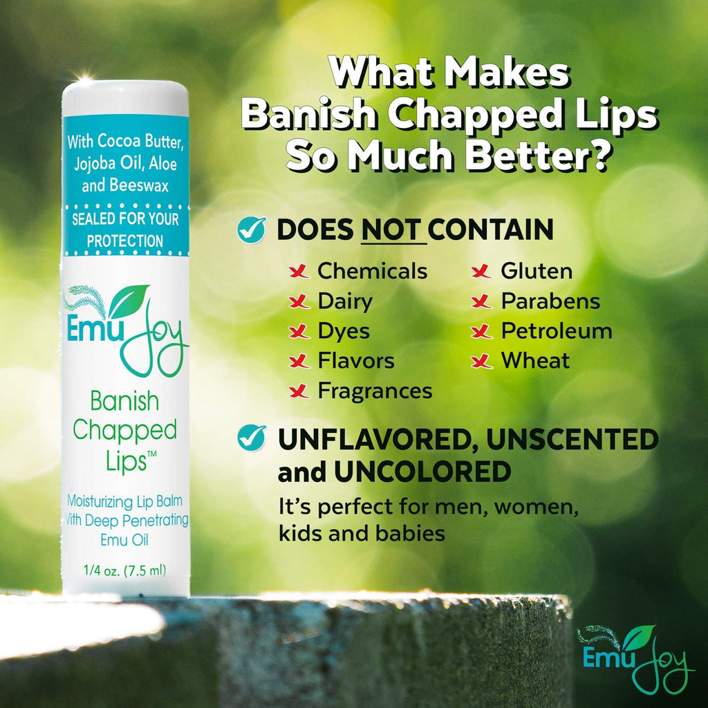 Emu Joy Lip Balm with Emu Oil — Unflavored, Hydrating, Pocket-Size for Severely Chapped Lips