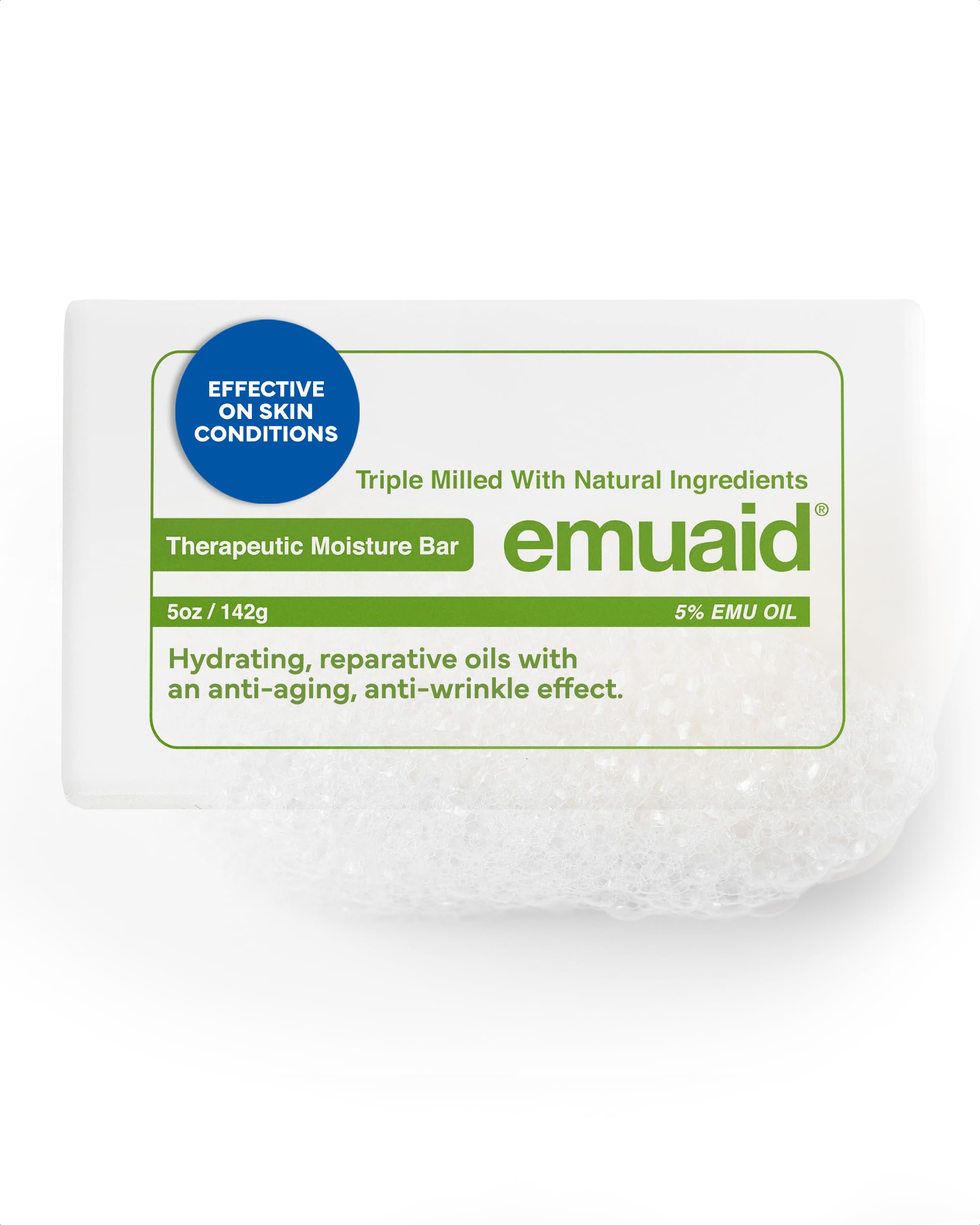 Emuaid Therapeutic Moisture Bar – Medicated Face & Body Cleanser with 5% Emu Oil, Tea Tree & Botanical Oils (5oz)