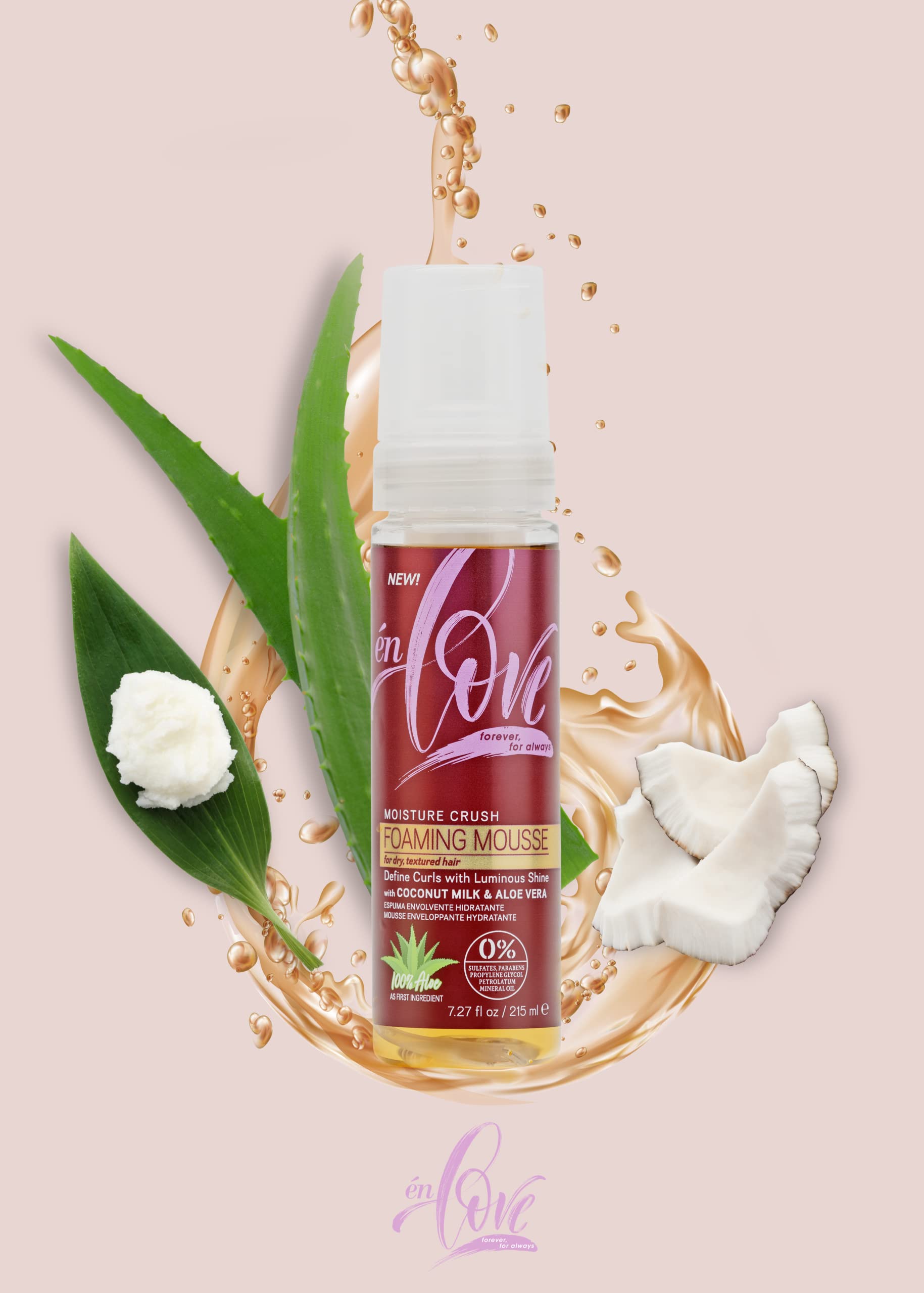 én Love Moisture Crush Foaming Mousse | Organic Coconut Milk, Deep Moisture & Curl Definition (7.27 oz)