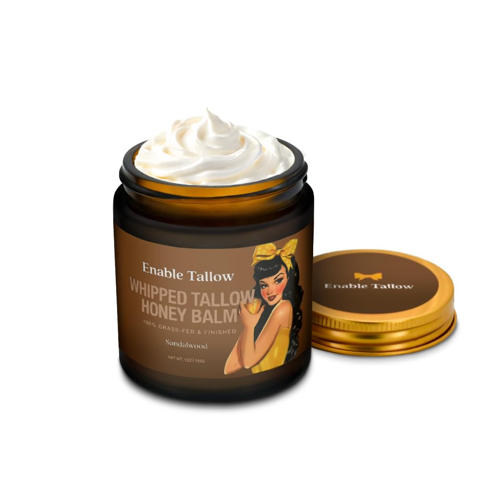 Enable Tallow Face & Body Cream – Whipped Beef Tallow & Manuka Honey Balm for Dry & Sensitive Skin, 4oz