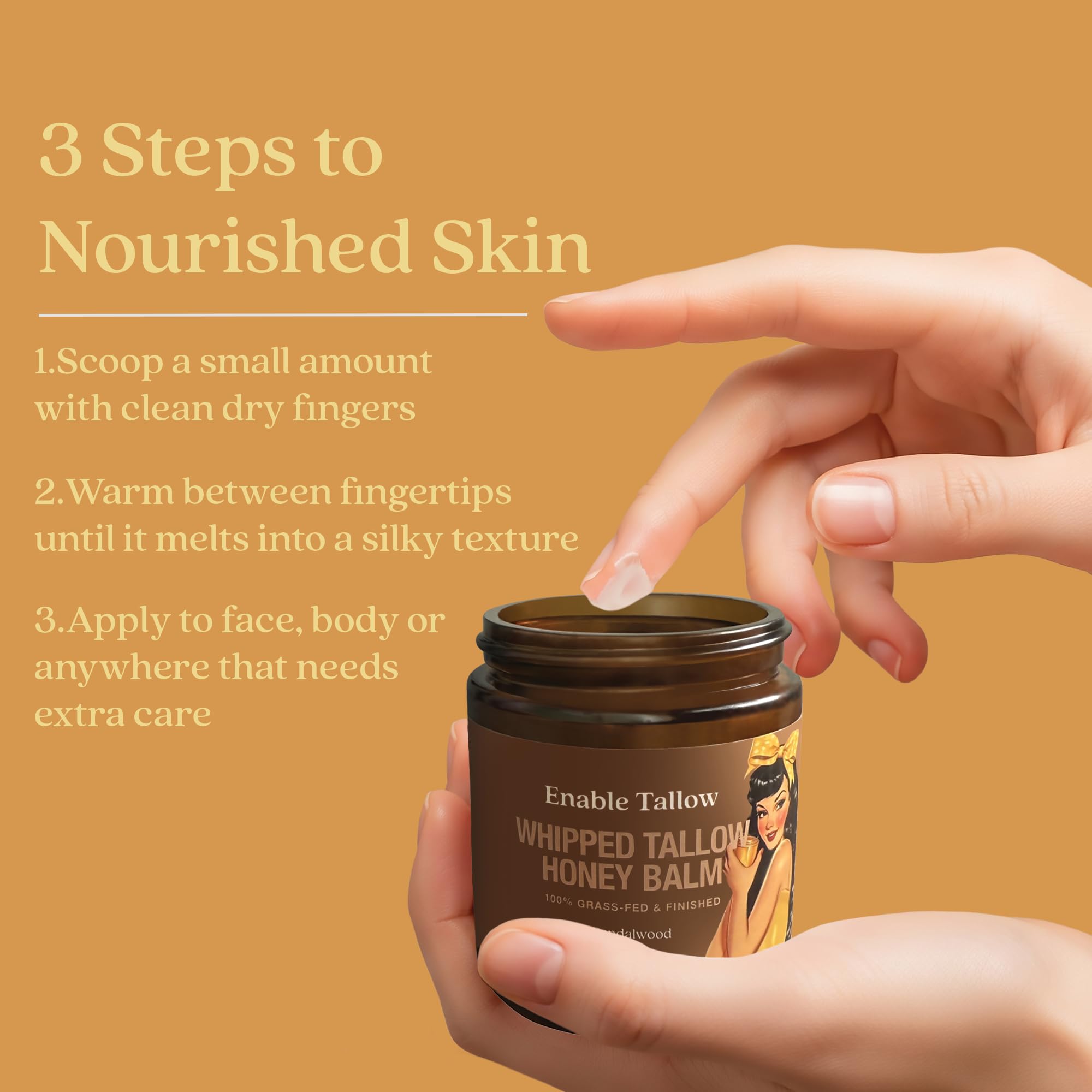Enable Tallow Face & Body Cream – Whipped Beef Tallow & Manuka Honey Balm for Dry & Sensitive Skin, 4oz