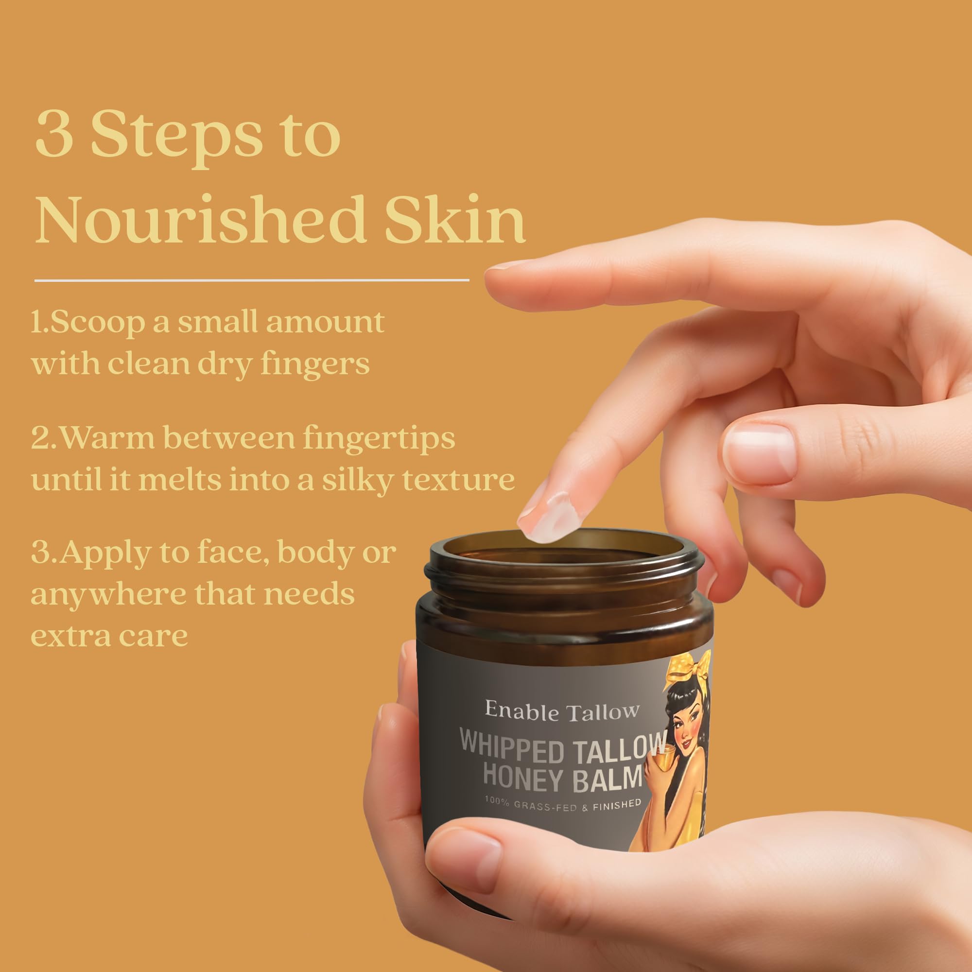 Enable Tallow Face & Body Cream – Whipped Beef Tallow & Manuka Honey, Fragrance-Free, 4oz