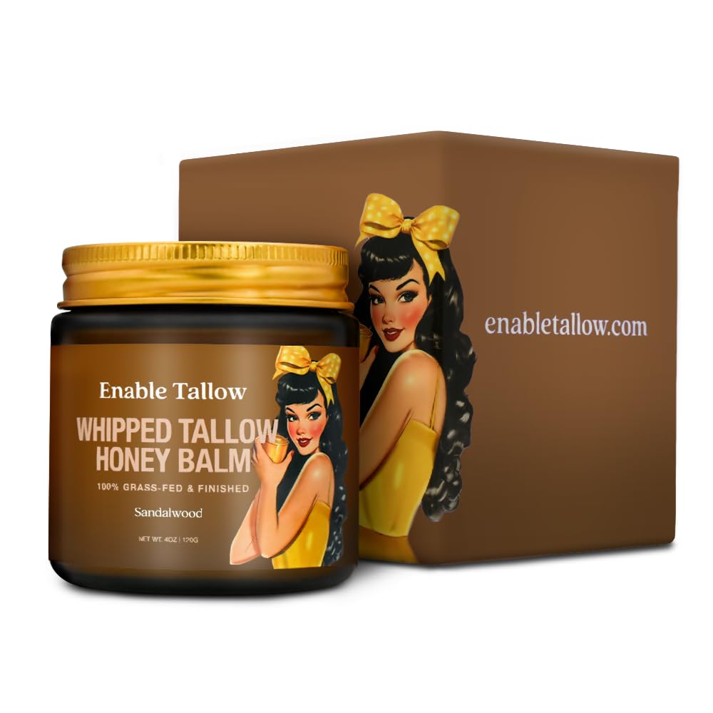 Enable Tallow Face & Body Cream – Whipped Beef Tallow & Manuka Honey Balm for Dry & Sensitive Skin, 4oz