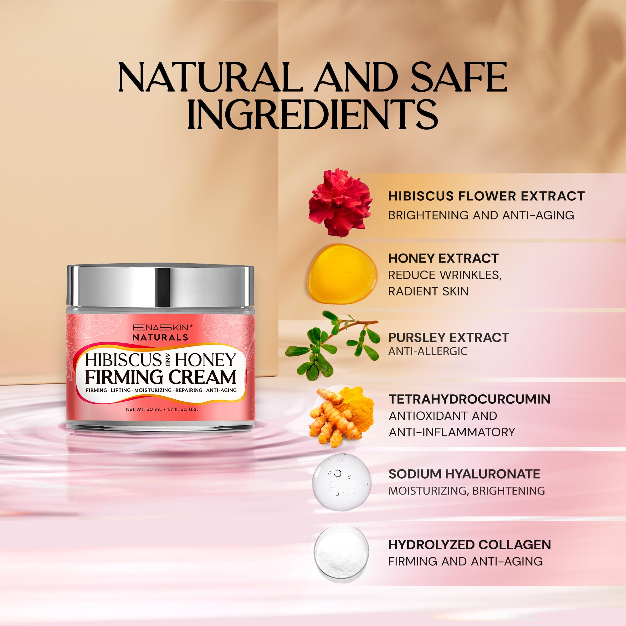 Enaskin Naturals Neck Firming & Tightening Cream with Hibiscus & Honey – Anti-Aging Moisturizer for Neck, Face & Chest – 1.7 Fl Oz