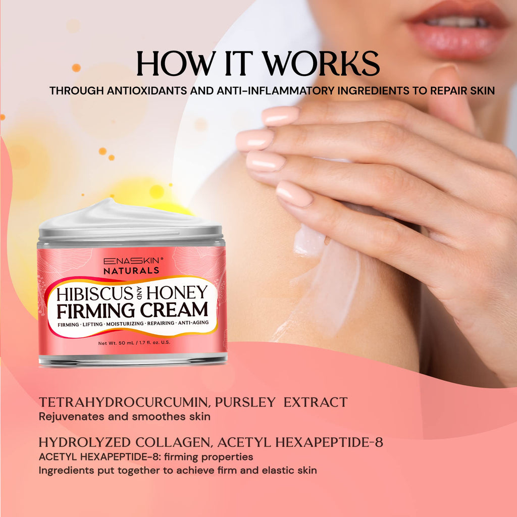 Enaskin Naturals Neck Firming & Tightening Cream with Hibiscus & Honey – Anti-Aging Moisturizer for Neck, Face & Chest – 1.7 Fl Oz
